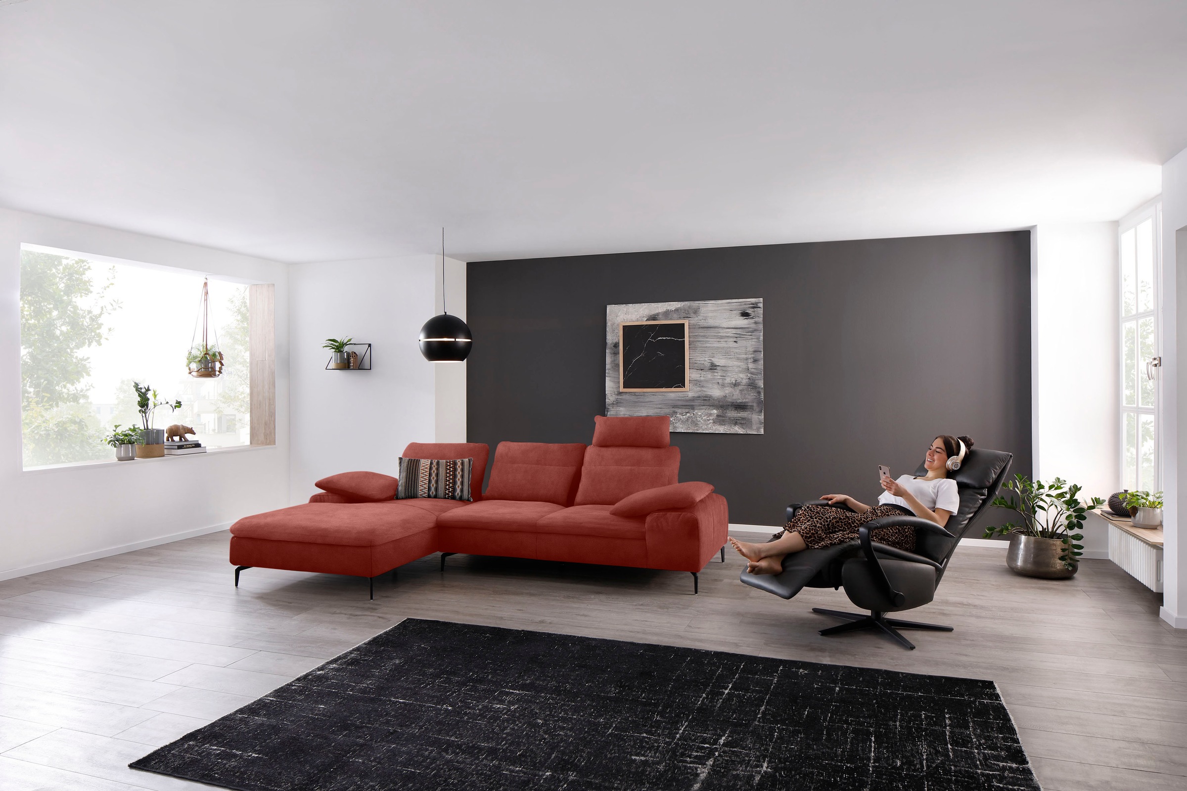 W.SCHILLIG Ecksofa »valentinoo, Designsofa, bequem, elegant und zeitlos, L-Form«, (Set), inklusive Hocker, mit Sitztiefenverstellung, Breite 299 cm