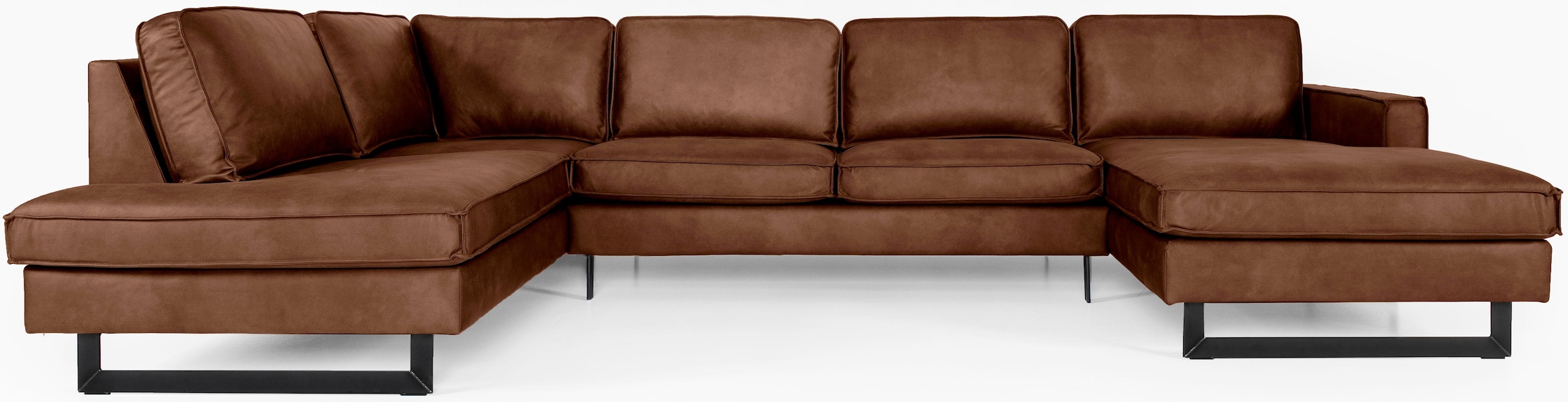 Places of Style Wohnlandschaft »Pinto, 350 cm, U-Form, XXL, mit Ottomanen«, Cord, Chenille, Lederoptik, mit Keder, Metallfüße, Wellenunterfederung