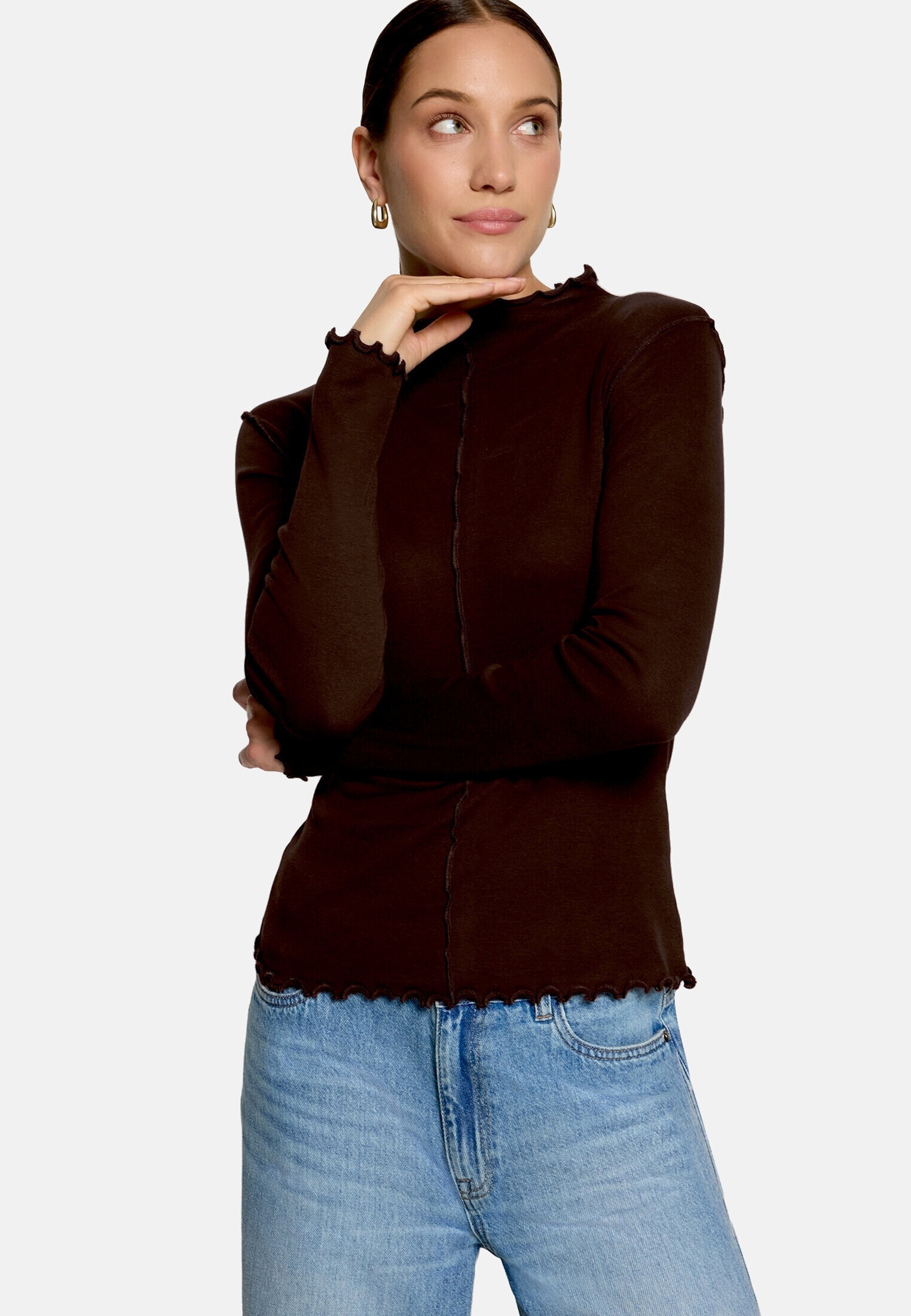 Zero Kurzarmshirt »Damen unifarben« 1 mit Wellenkante