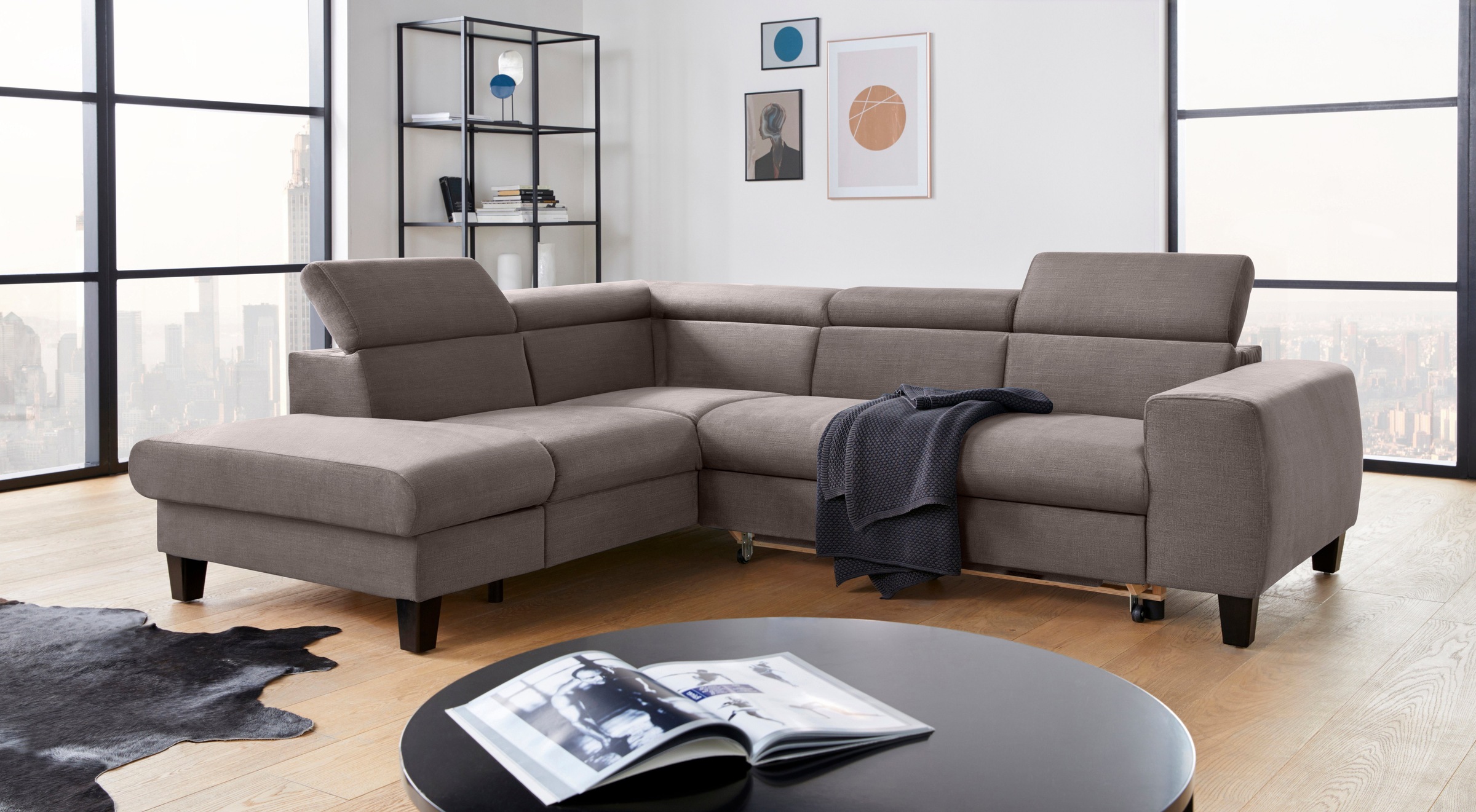 COTTA Polstergarnitur »Morven«, (Set), Set: bestehend aus Ecksofa und Hocker, Kopfteilverstellung