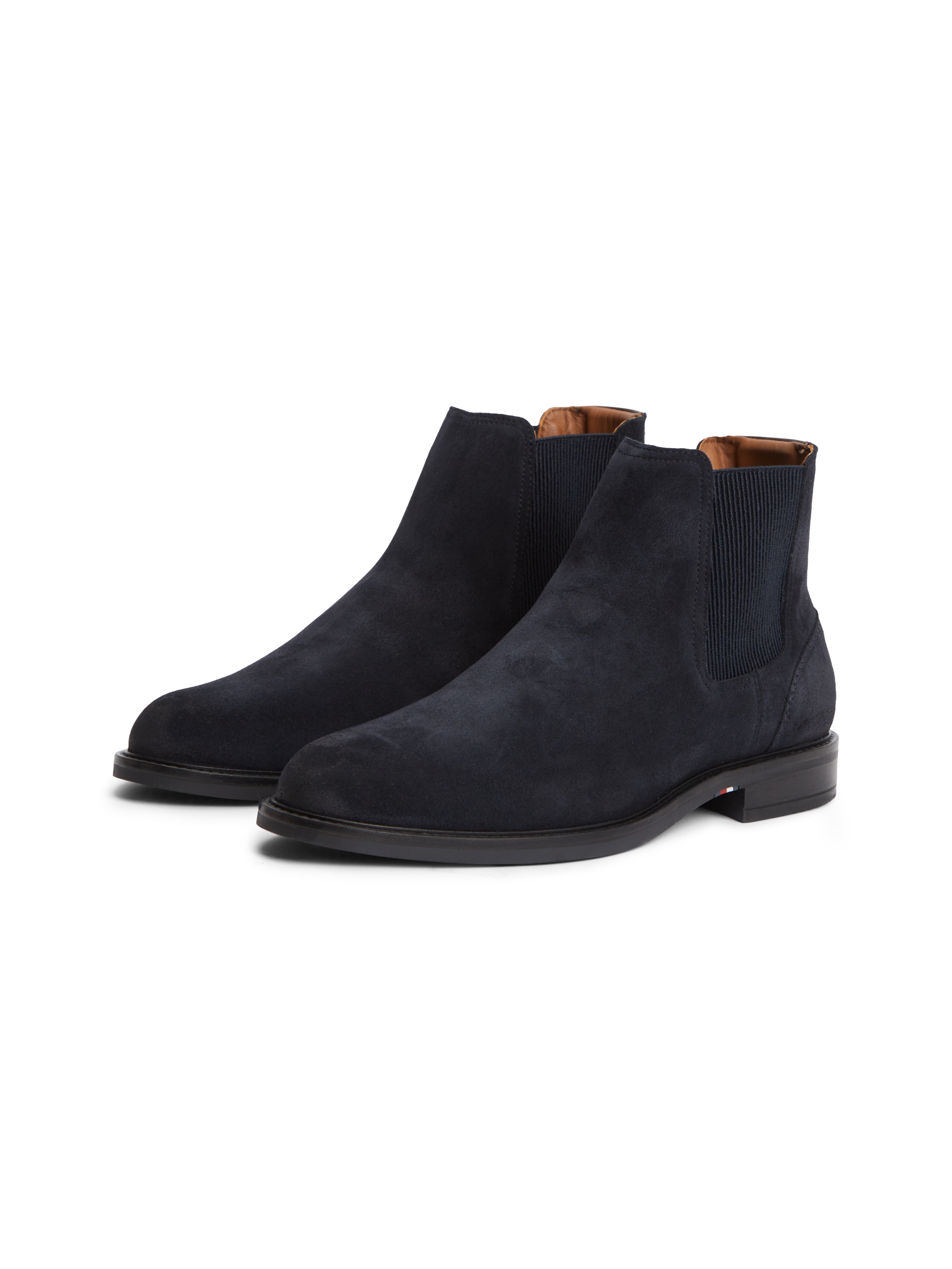 Tommy Hilfiger Chelseaboots "CORPORATE DRESSY SUEDE CHELSEA" Blockabsatz, Stiefelette mit beidseitigem Stretcheinsatz