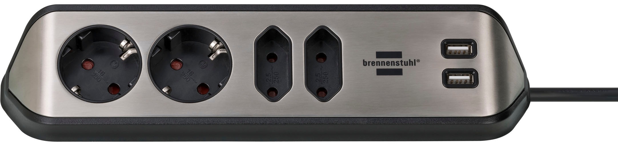 Brennenstuhl Steckdosenleiste »estilo«, 4-fach, 2x Schutzkontakt-Steckdosen, 2x Euro-Steckdosen, USB-Ladefunktion