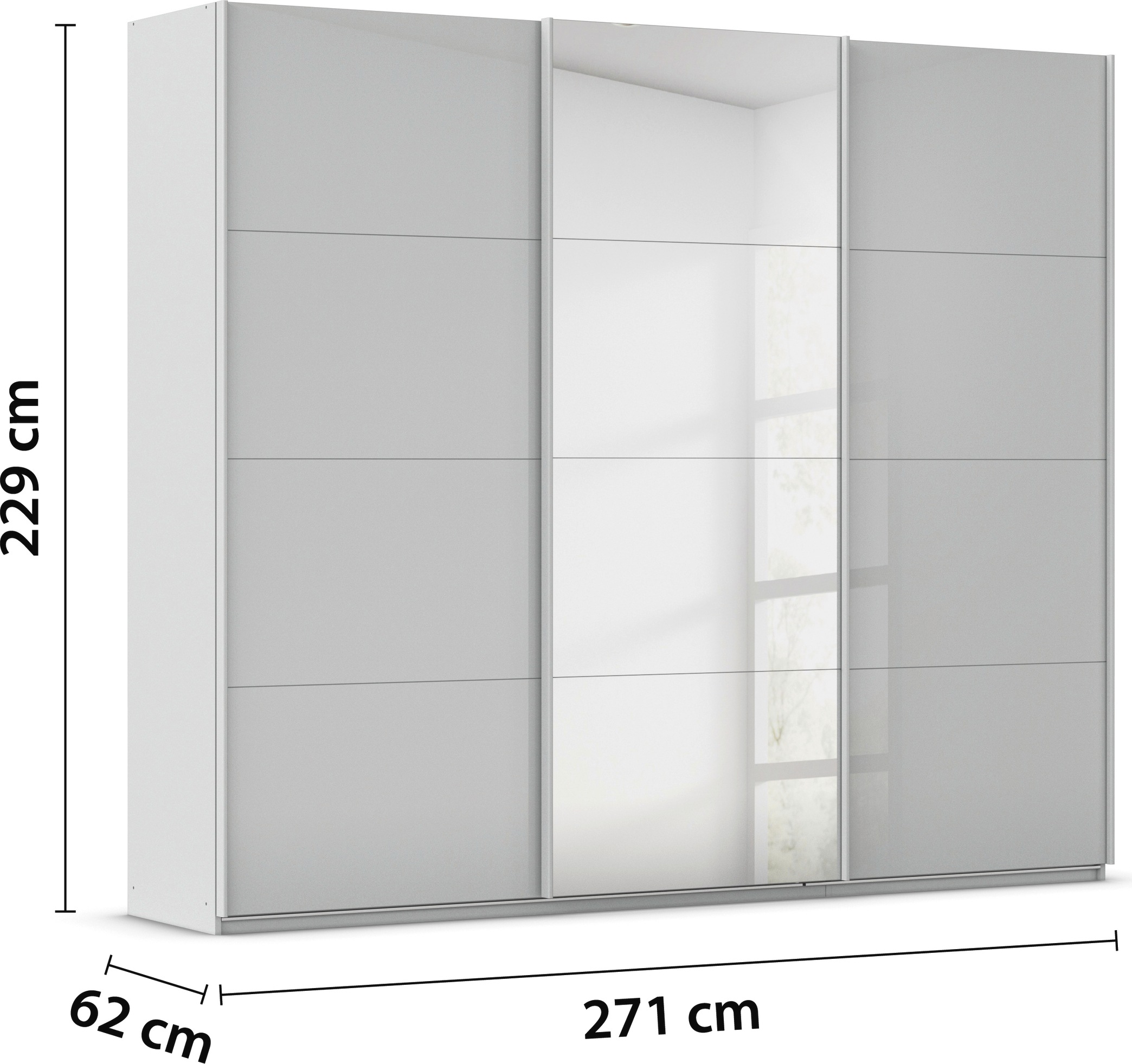 rauch Schwebetürenschrank »Kleiderschrank Kleiderschränke Schrank Garderobe AGORDO mit Glasfront«, und Spiegeltür mittig sowie Metallgriffleisten