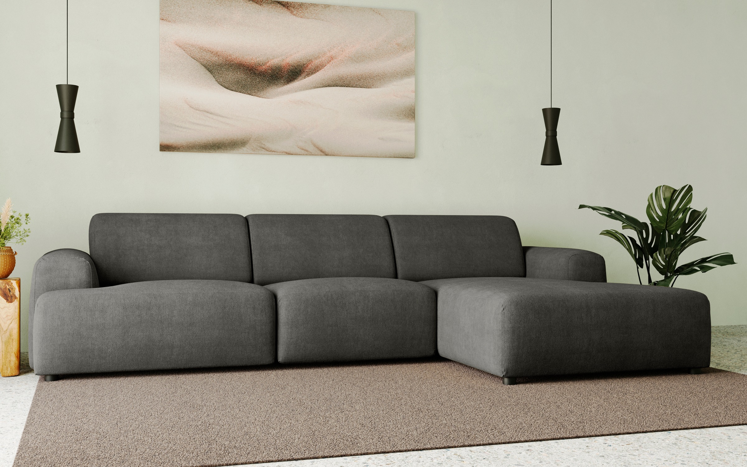andas Ecksofa »Linkka, Breite 301 cm«, L-Form, in einem weichen Chenille-Stoff, mit Wellenunterfederung