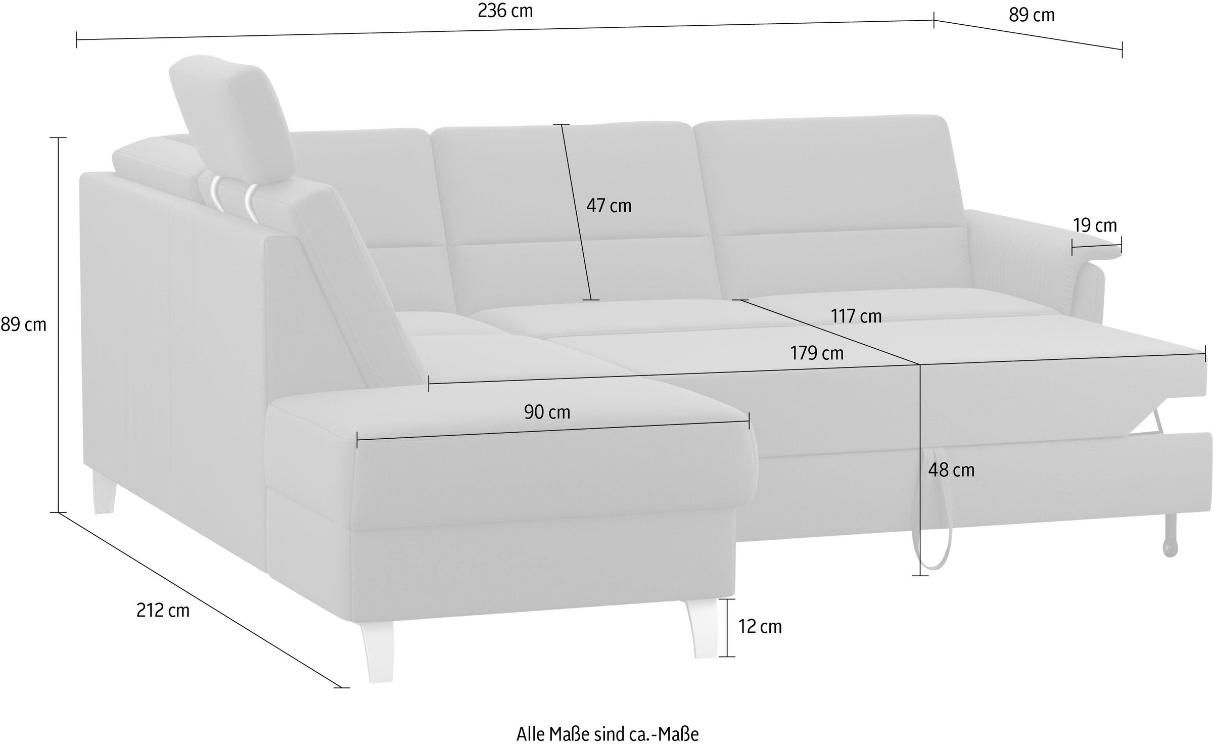 sit&more Ecksofa »Palmera L-Form«, Federkern, wahlweise mit Bettfunktion und mit/ohne Stauraum