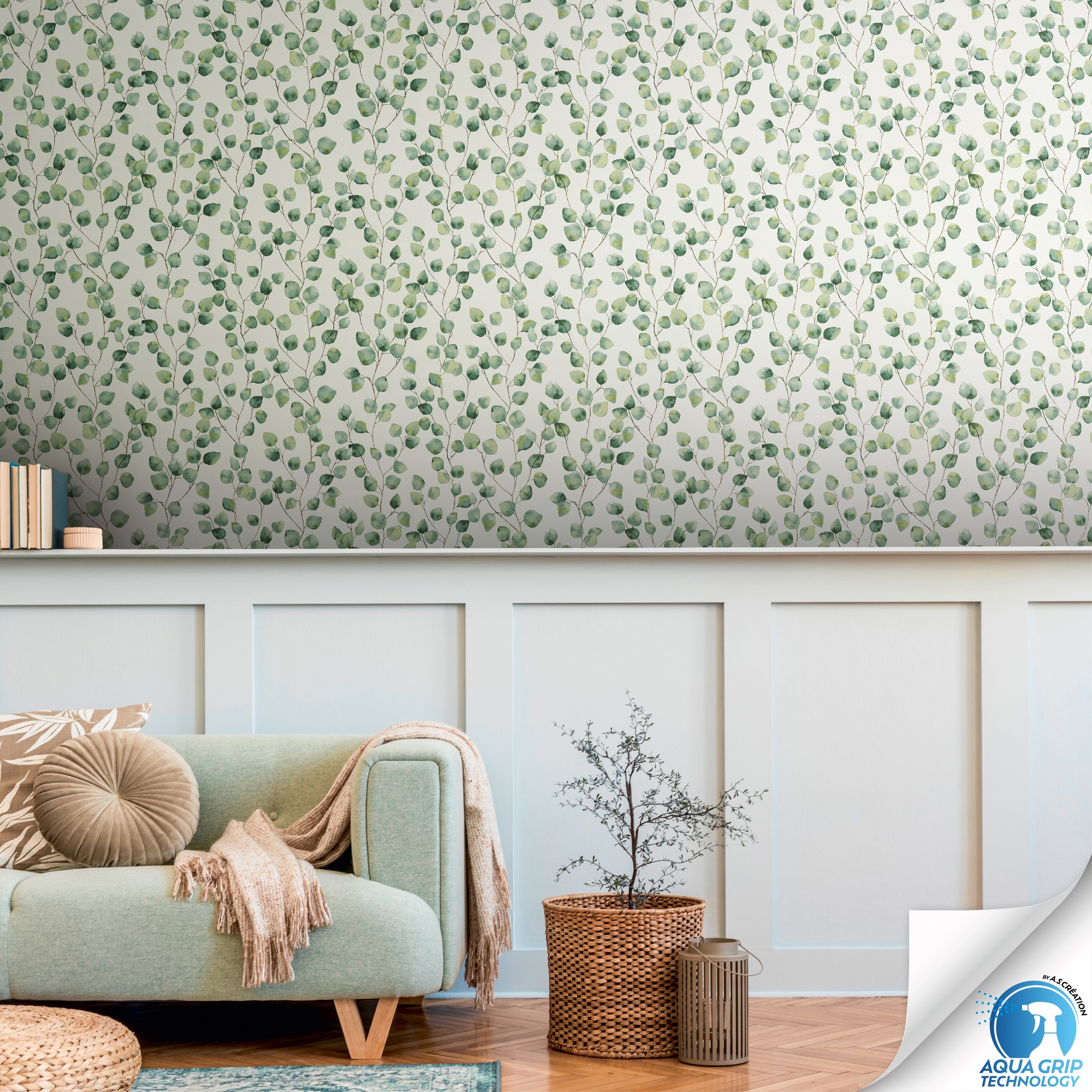 living walls Vliestapete "DesignDrop vorgeleimte Tapete Floral Mustertapete Weiß Grün" matt glatt florale Vliestapete vorgekleistert für Schlafzimmer Wohnzimmer Flur