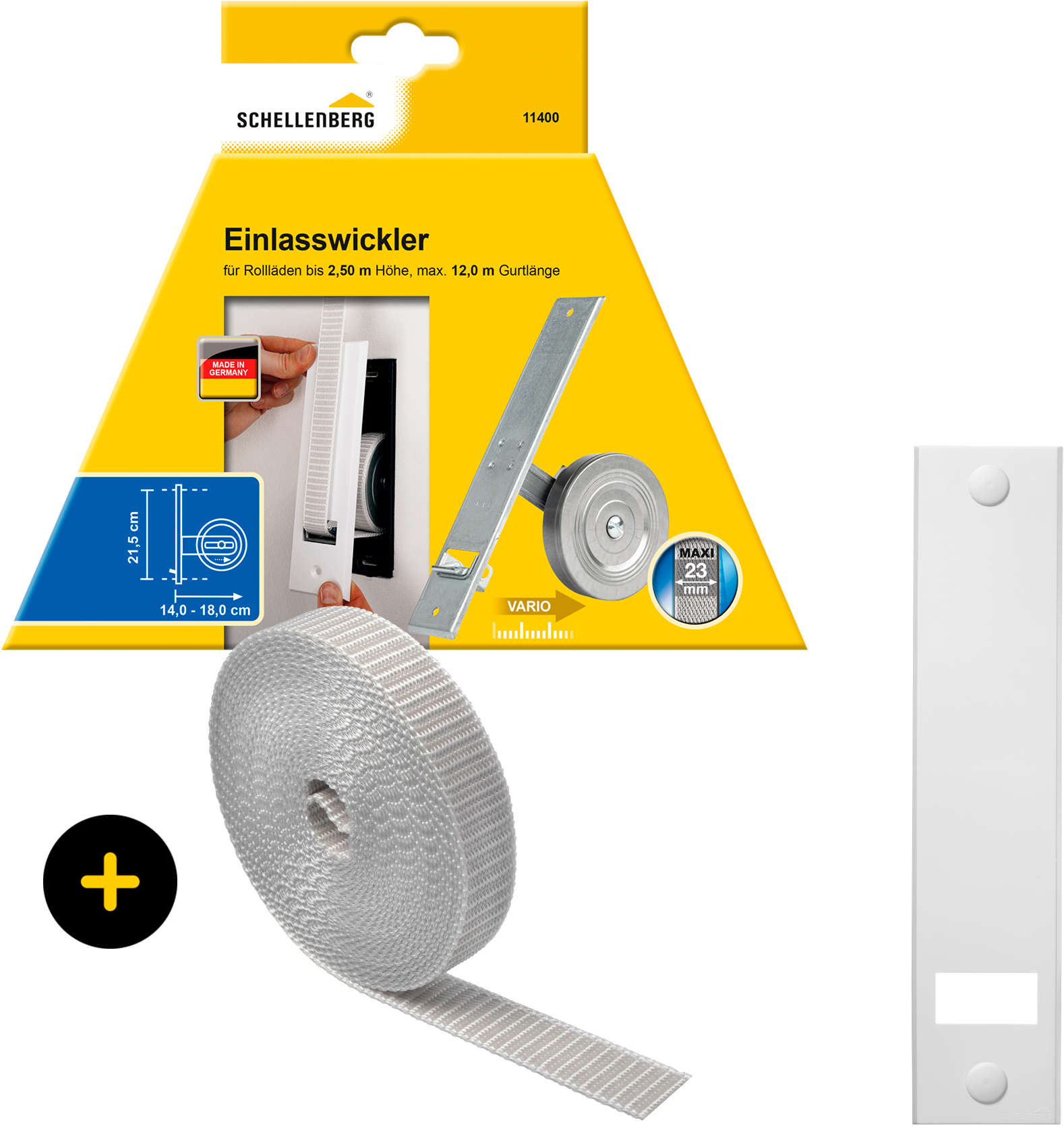 SCHELLENBERG Einlass-Gurtwickler "Unterputz, inkl. Abdeckplatte weiß und Rollladengurt in grau oder weiß", 1 Stk., grau, Gurtwickler, 21,5 cm