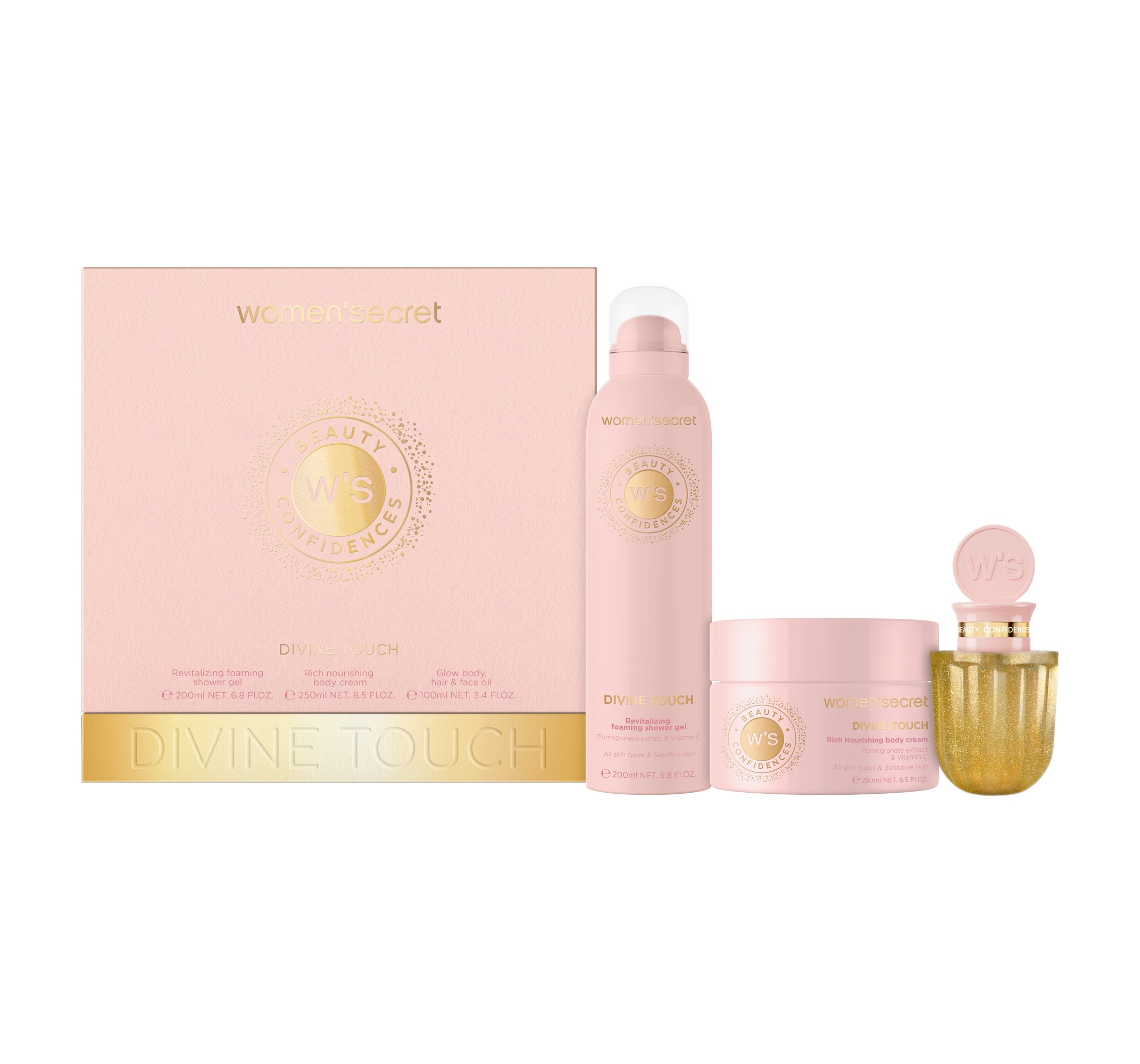 women'secret Duft-Set »Giftset - L - Divine Touch« Set, 3 Foaming Gel 200ml + B.Cream 250ml + B.Oil 100ml