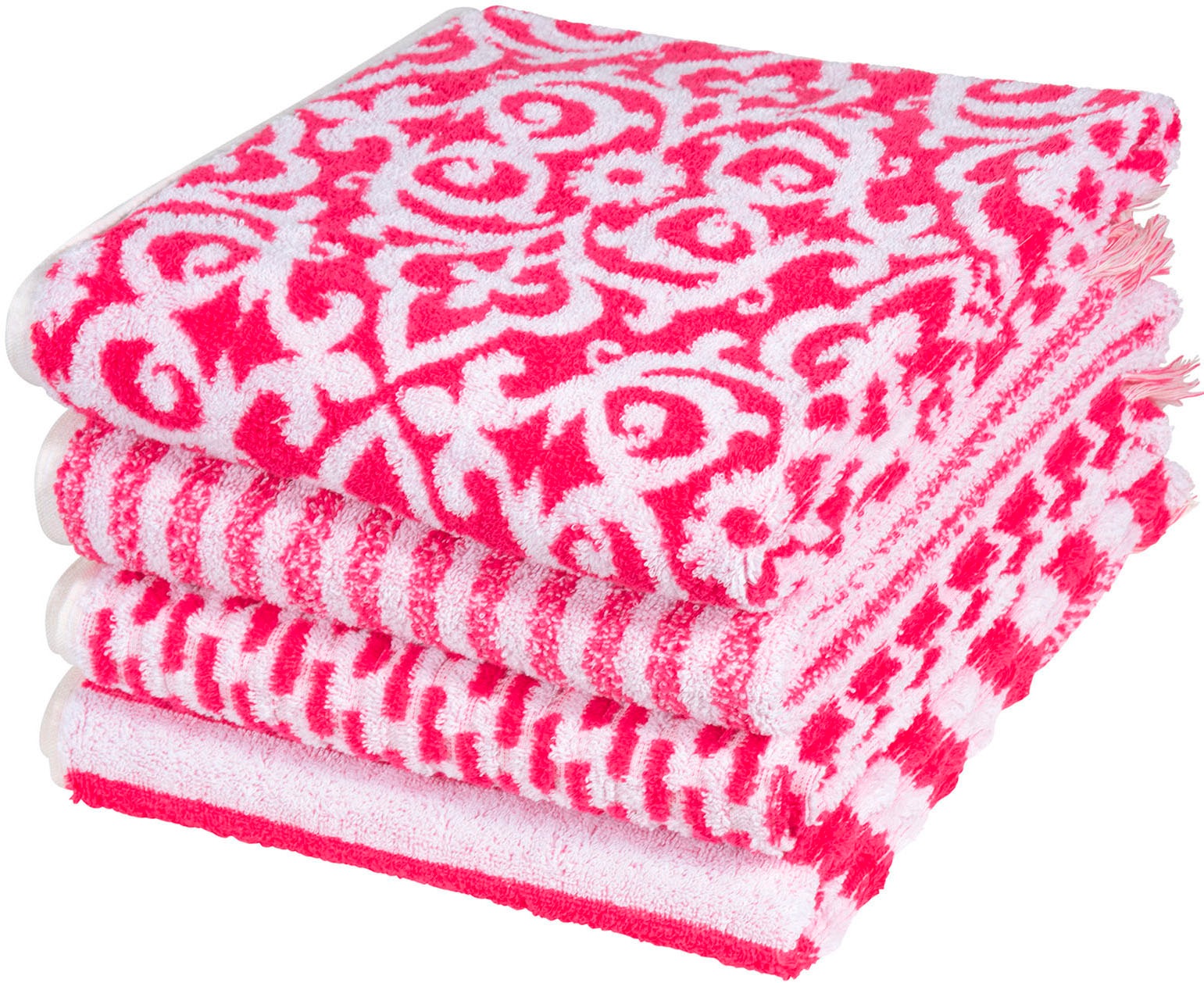 PAD Handtuch Set "FAMILY, 50x100 cm" Made in Europe, gestreift, Ornamente, mit Fransen