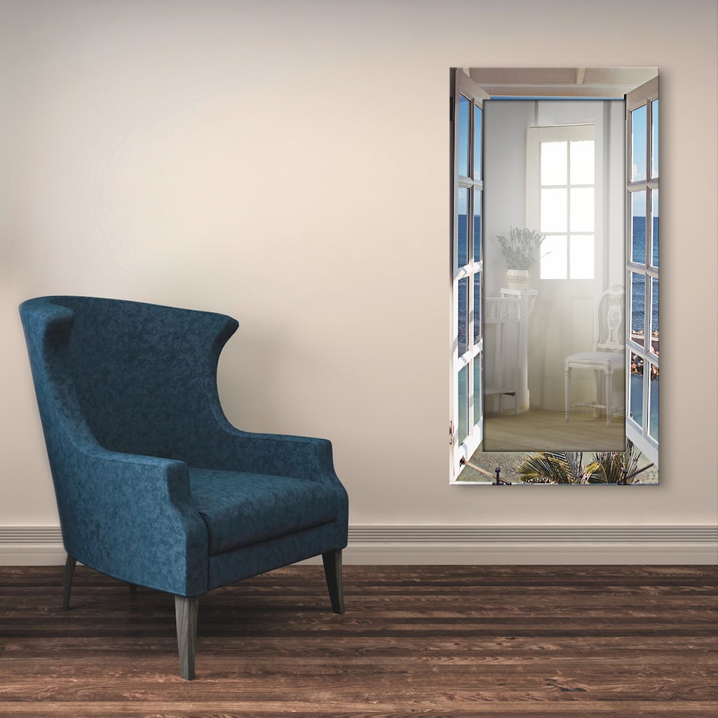 Artland Dekospiegel »Fenster zum Paradies«, gerahmter Ganzkörperspiegel, Wandspiegel, mit Motivrahmen, Landhaus