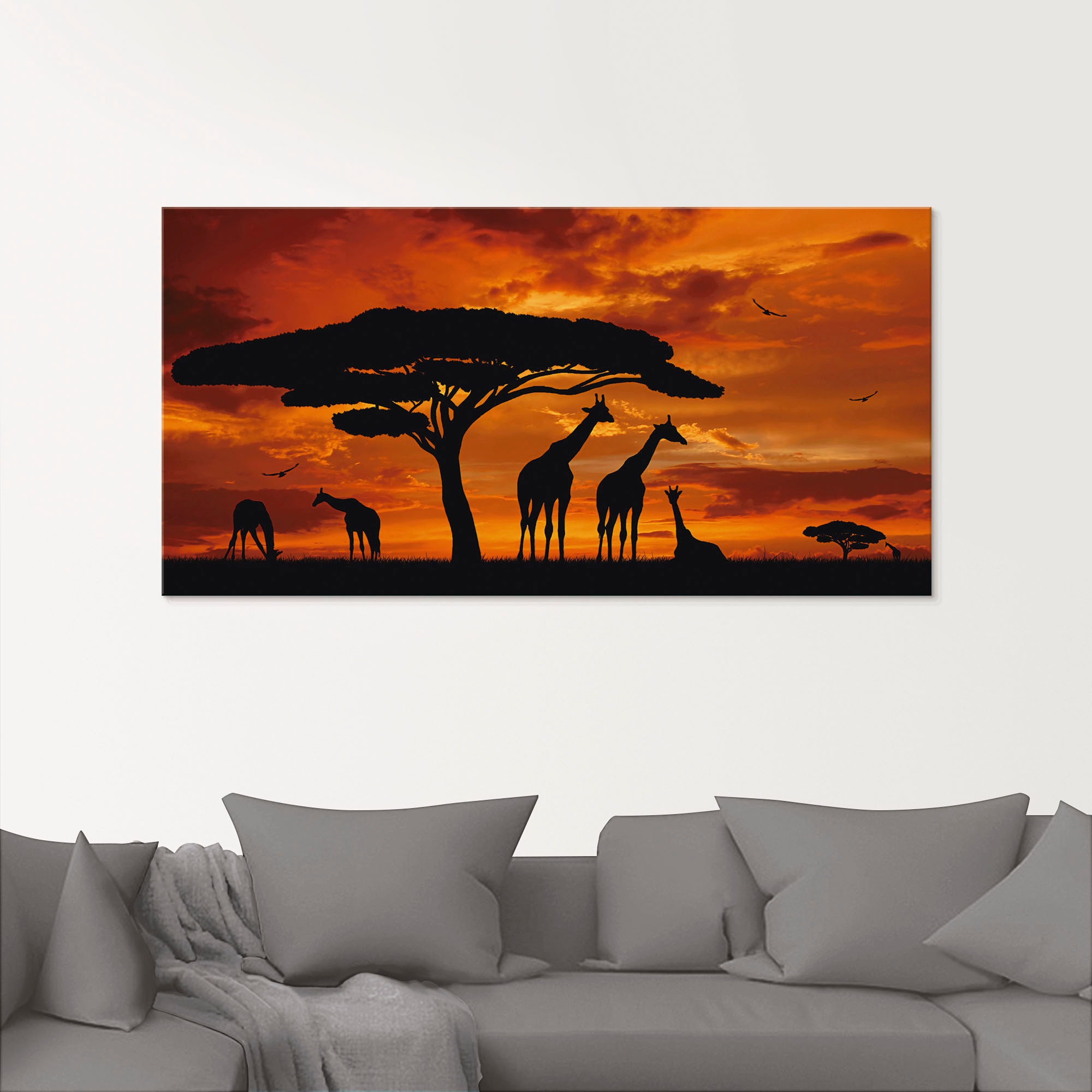 Artland Glasbild »Herde von Giraffen im Sonnenuntergang«, Wildtiere, (1 St.), in verschiedenen Größen