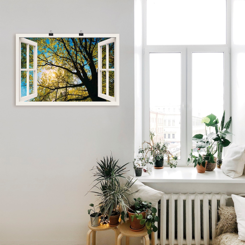 Artland Wandbild »Fensterblick Frühlingssonne Baumkrone«, Bäume, (1 St.)