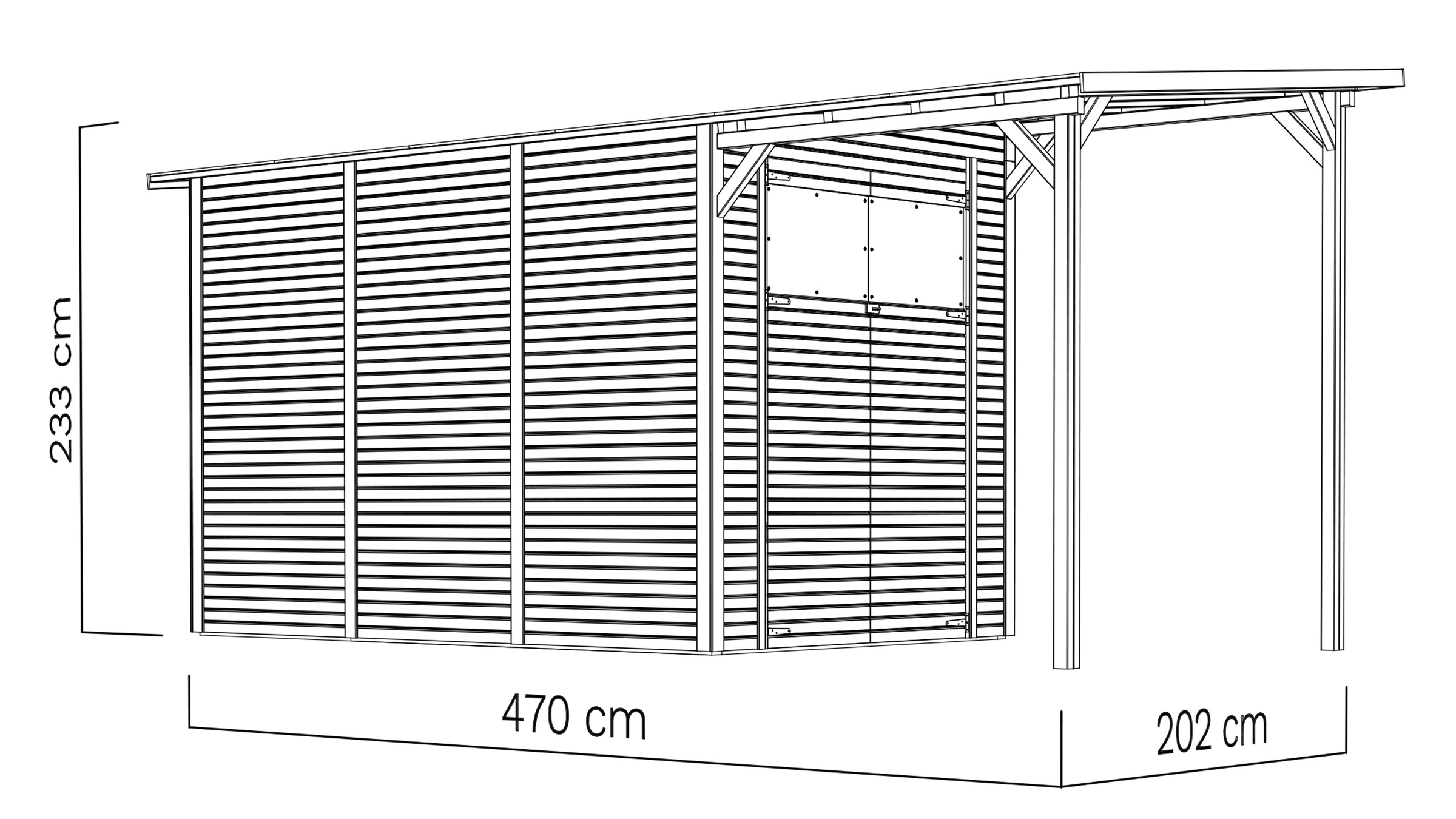 BERTILO Gartenhaus »Pent Modern 4 Plus naturbelassen«, mit hohen Seitenwänden und einer 1,88 m hohen Doppeltür