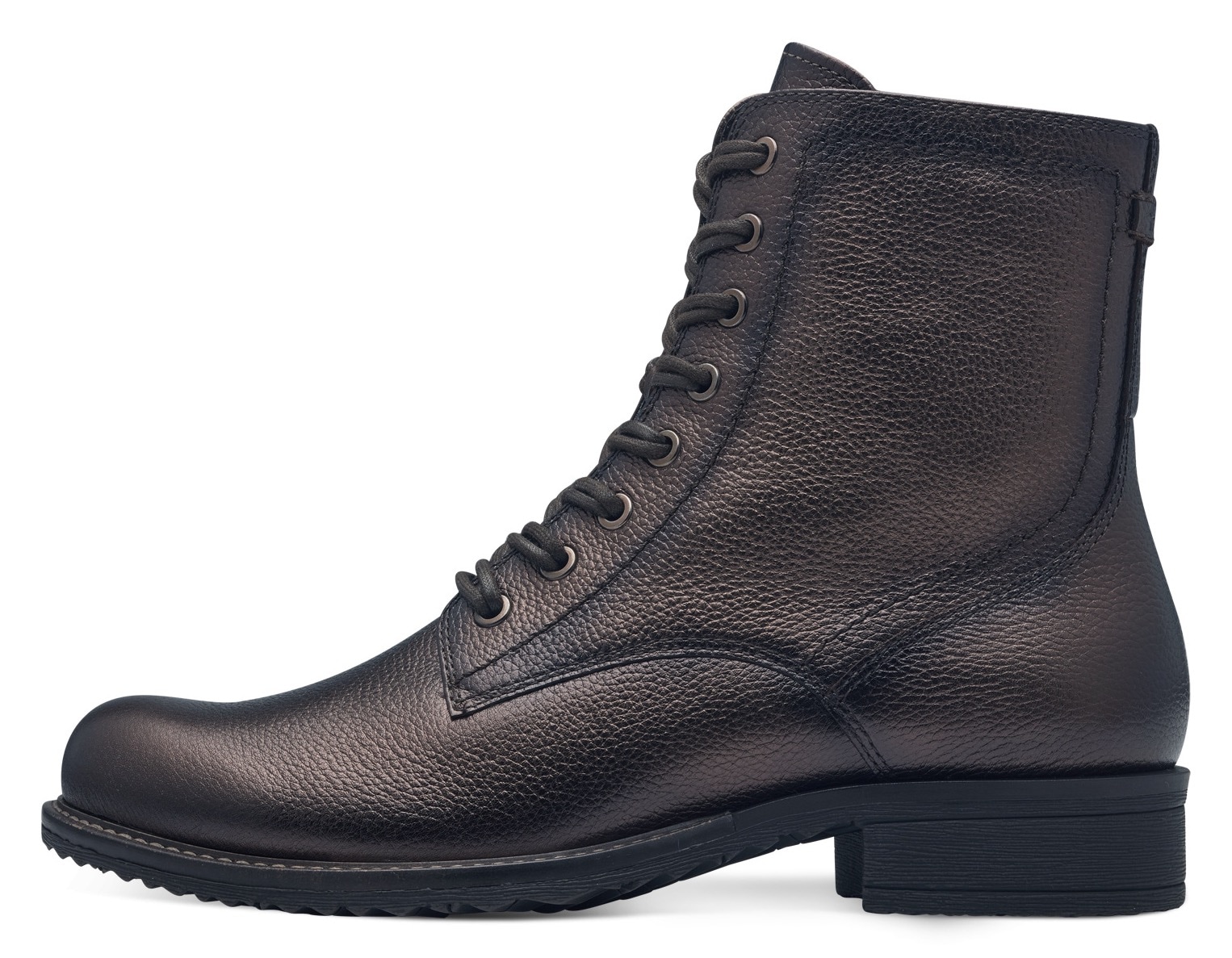 Tamaris Schnürstiefelette, Blockabsatz, Schnürboots, Busisnessschuh im glänzenden Metallic-Look