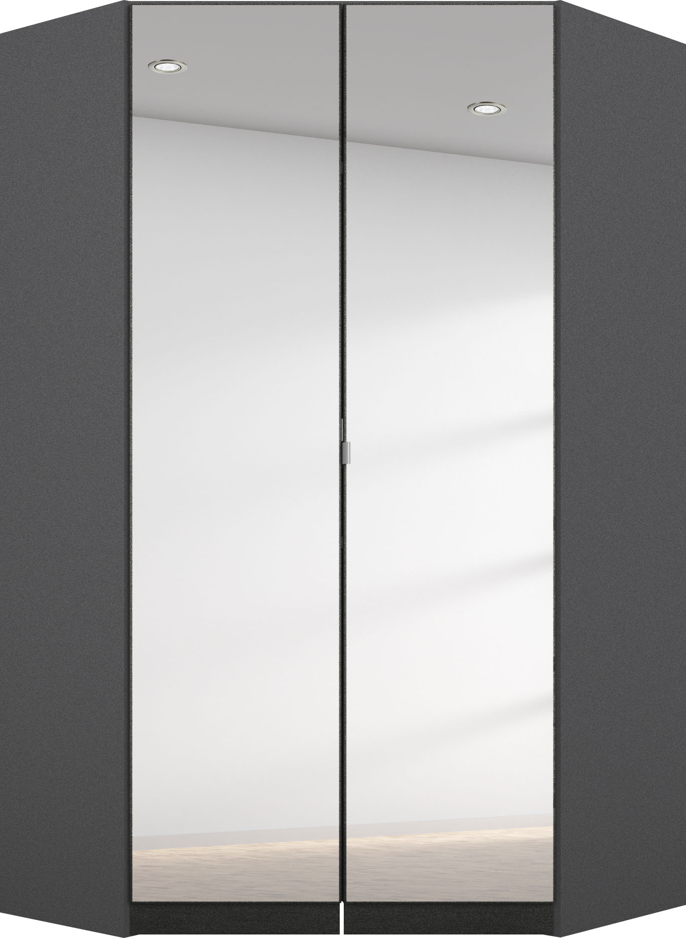 rauch Eckkleiderschrank "Kleiderschrank Schrank Garderobe Garderobenschrank Eckschrank HOMBURG" Schenkelmaß: 117x104 cm, Höhe: 197 cm, voll aufgelegter Spiegel, Vollausstattung viel Platz MADE IN GERMANY