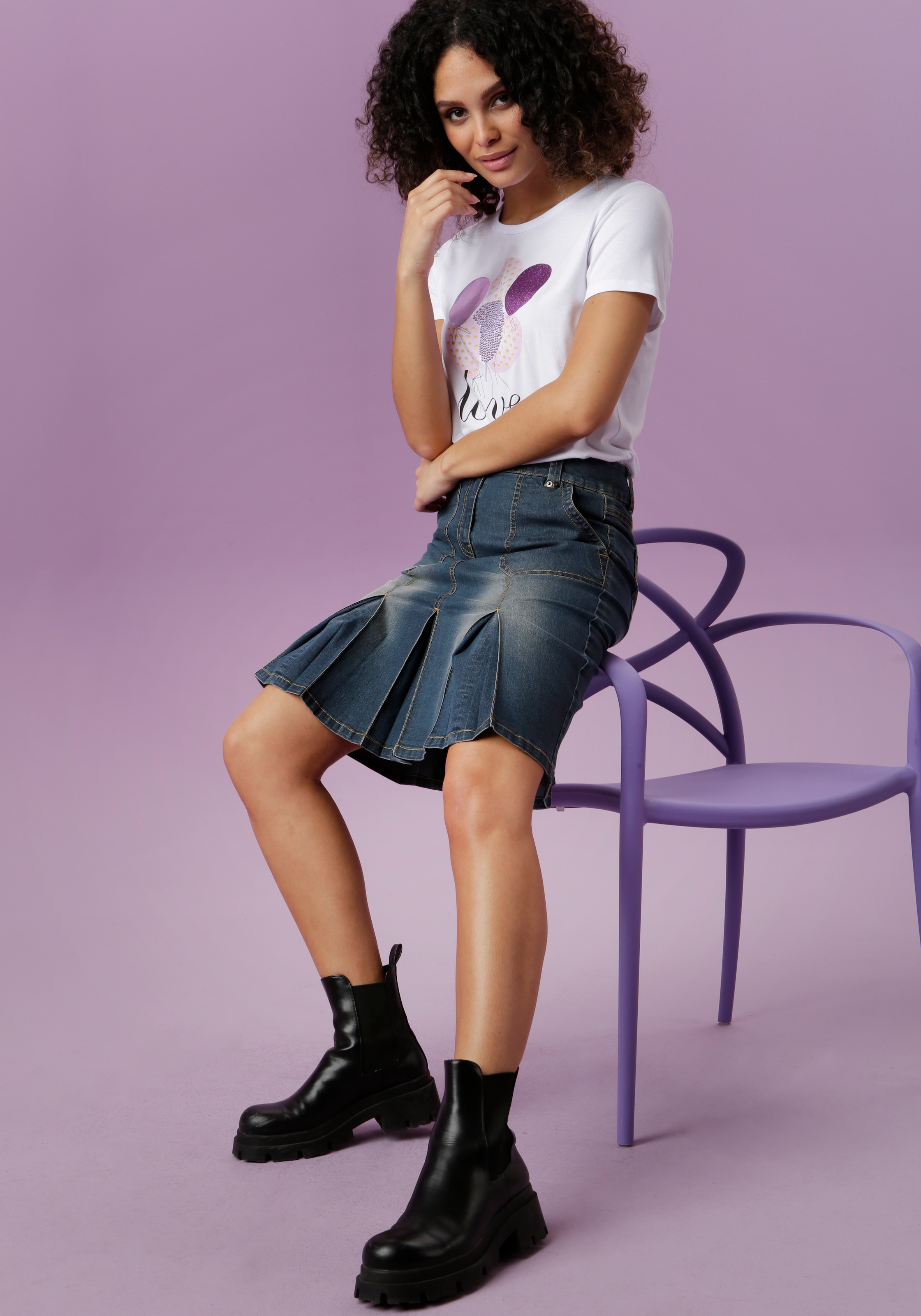 Aniston CASUAL Jeansrock, mit eingelegten Falten BAUR | online bestellen