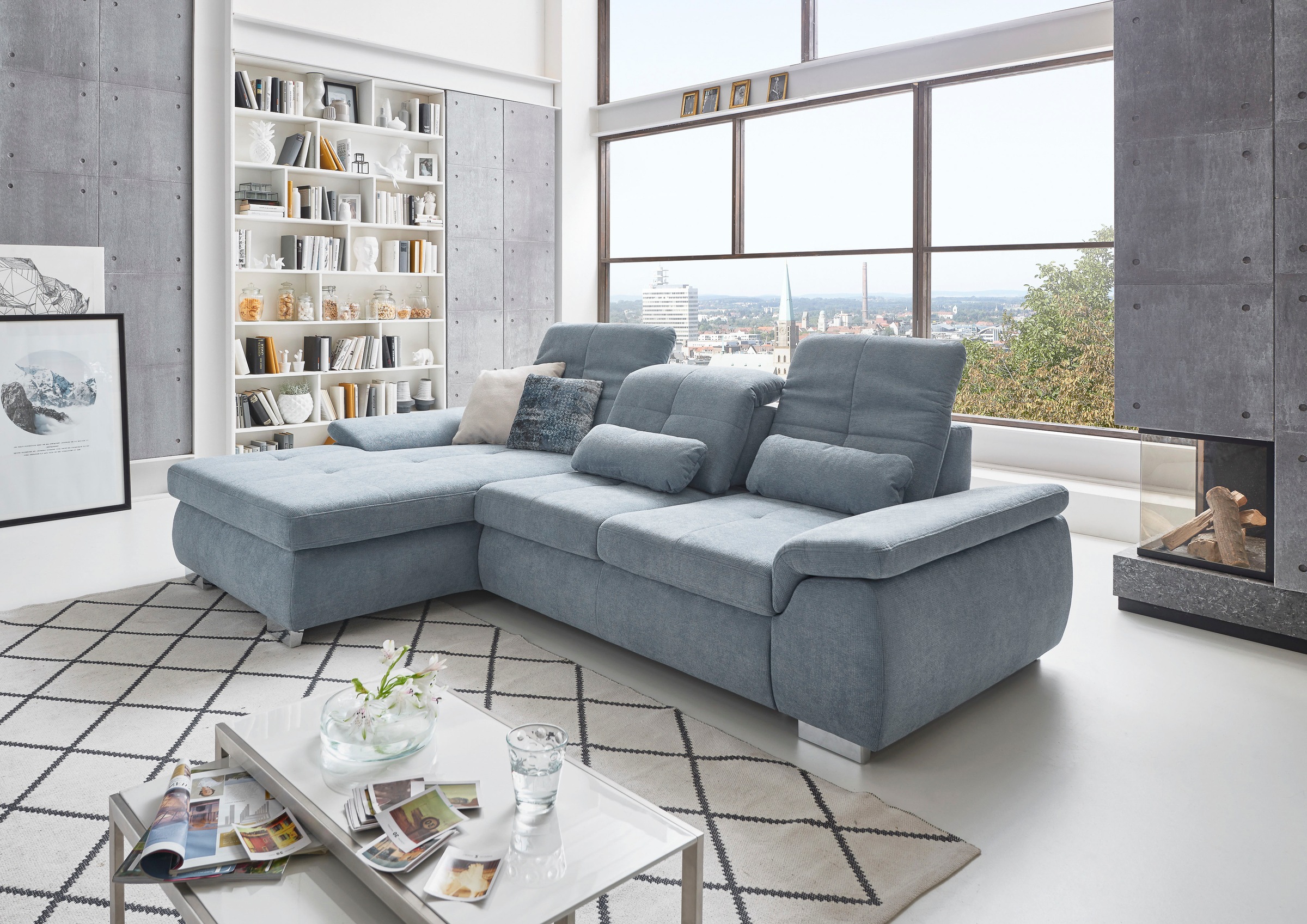 Die PlanBar Ecksofa »MP-IN16037 L-Form mit Federkern-Polsterung«, mit Sitztiefenverstellung & Zierkissen