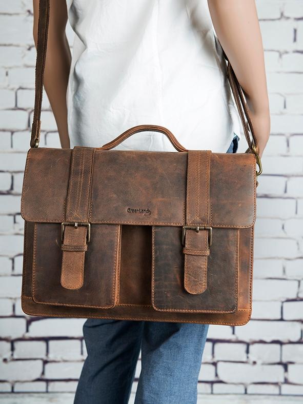 GreenLand Nature Aktentasche "Montenegro" aus Rindsleder im Vintage Look günstig online kaufen
