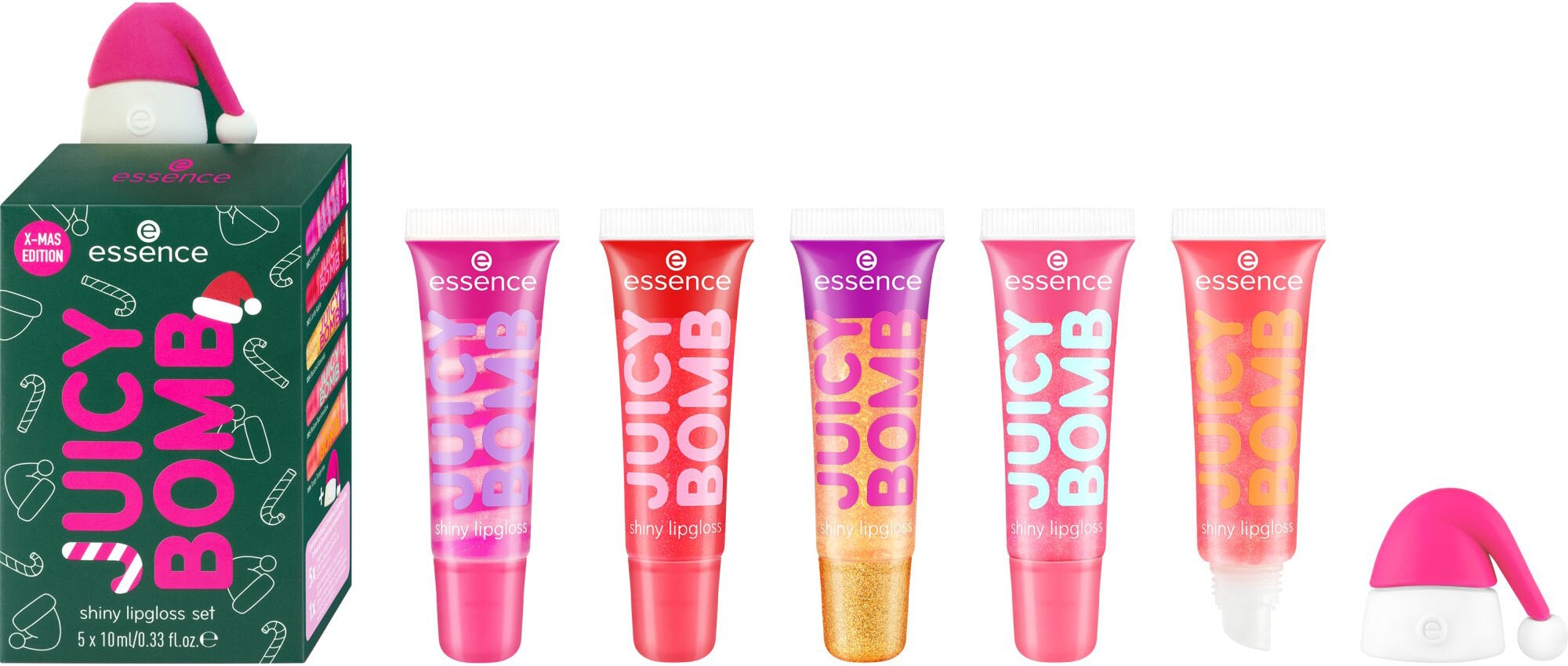 Essence Lipgloss-Set »JUICY BOMB Xmas edition shiny lipgloss set«, (Set, 6 tlg.), mit fruchtuger Variante