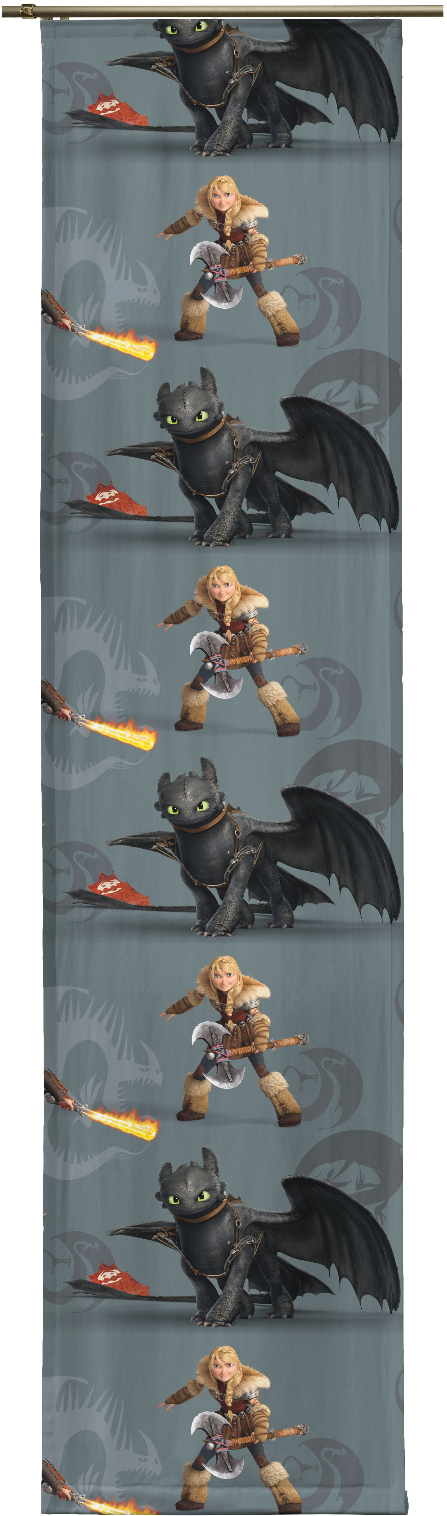 Schiebegardine WIRTH, B:60cm H:225cm, grau, Satin, Polyester, Gardinen, "Dragons", Universal Pictures