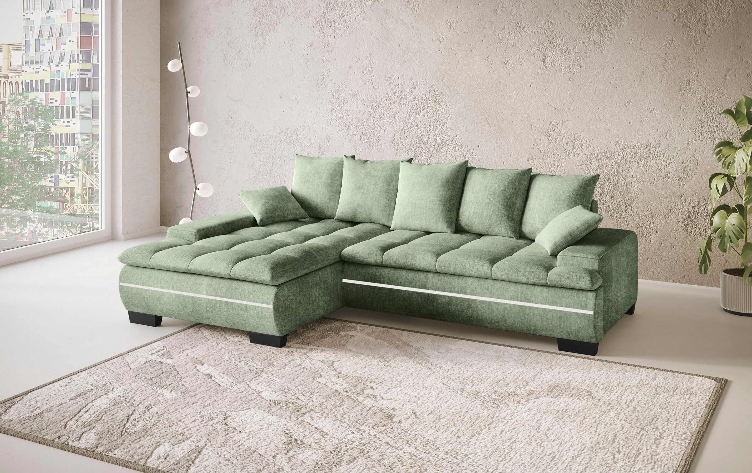 Mr. Couch Ecksofa »Haiti II, L-Form«, RGB-LED Beleuchtung, Kaltschaum, wahlweise mit Bett, Bettkasten