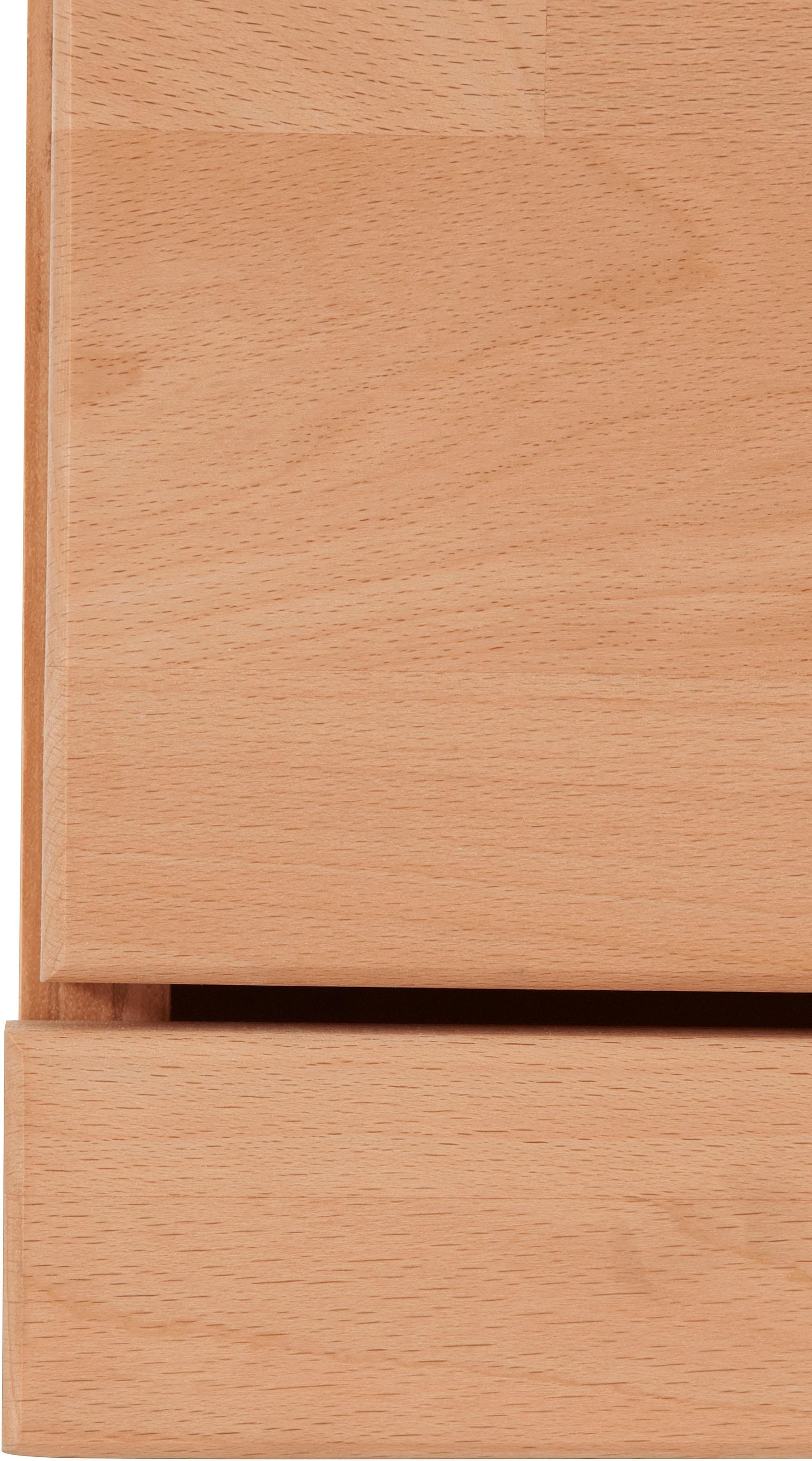 Home affaire Sideboard »Ribe,130cm breit,Fronten Massivholz,2Türen mit gehärtetem Glaseinsatz«, Korpus aus Holzwerkstoff, Metall Griffe,7 Fächer, Böden versetzbar
