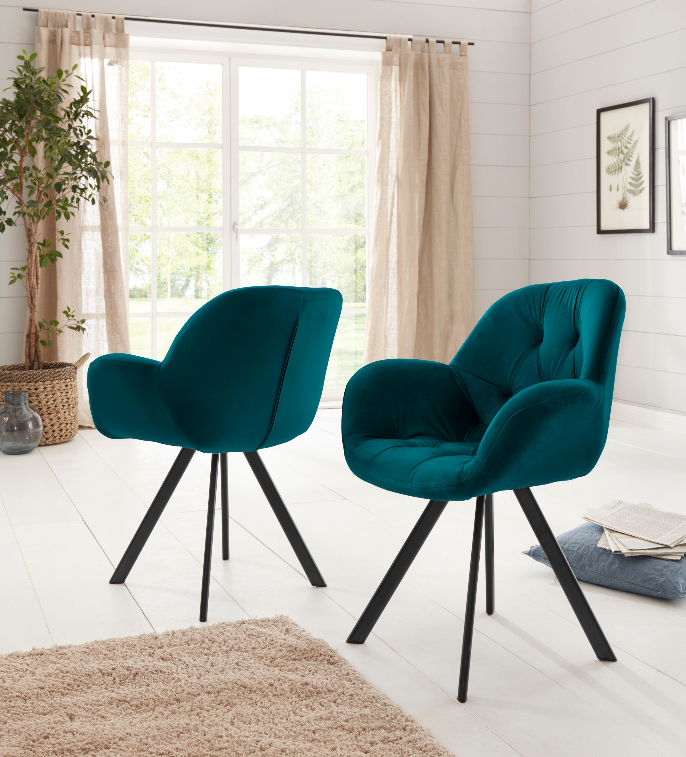 OTTO home Esszimmerstuhl "Elli" (Set) 2 Stk.Bezug in Samtstoff, schwarzes M günstig online kaufen