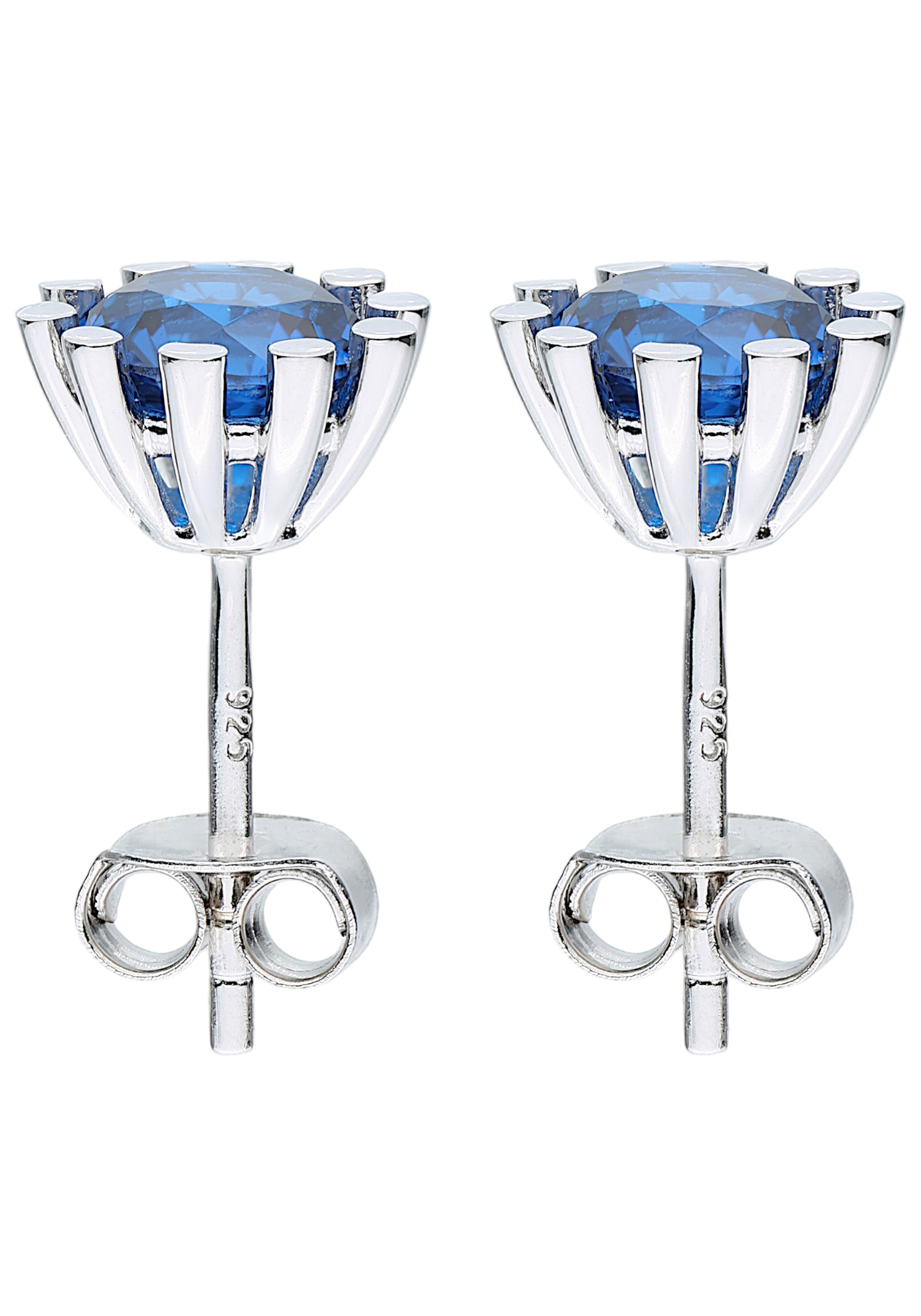 JOBO Paar Ohrstecker »Ohrringe mit Spinell blau 8 mm« 925 Silber rhodiniert oder vergoldet