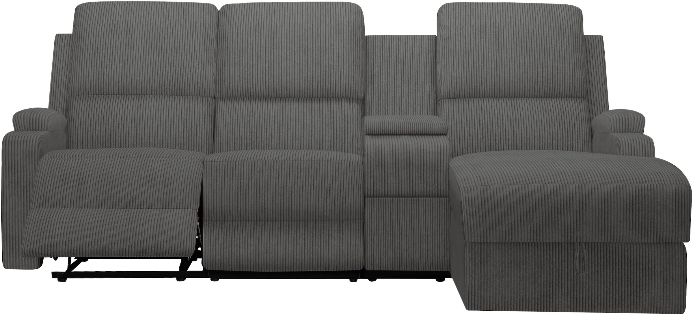 OTTO home Ecksofa »NAPORI Multimediasofa, 3er Kinosessel XXL, L-Form, Cord« Kinosofa mit Relaxfunktion, Getränkehalter, Staufach und Staukasten