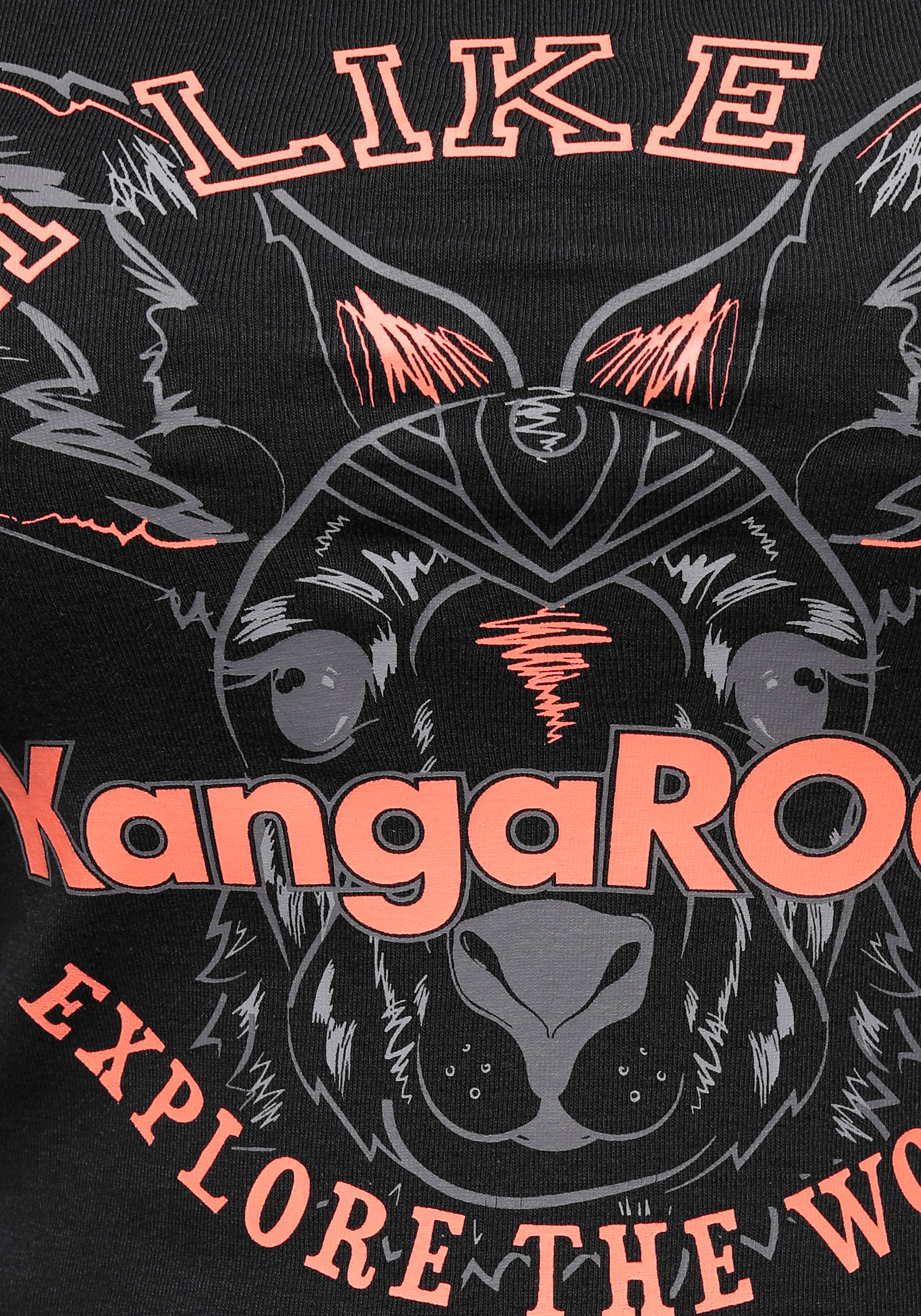 KangaROOS Langarmshirt, Langarm, unifarben mit Farbeinsatz und Logodruck