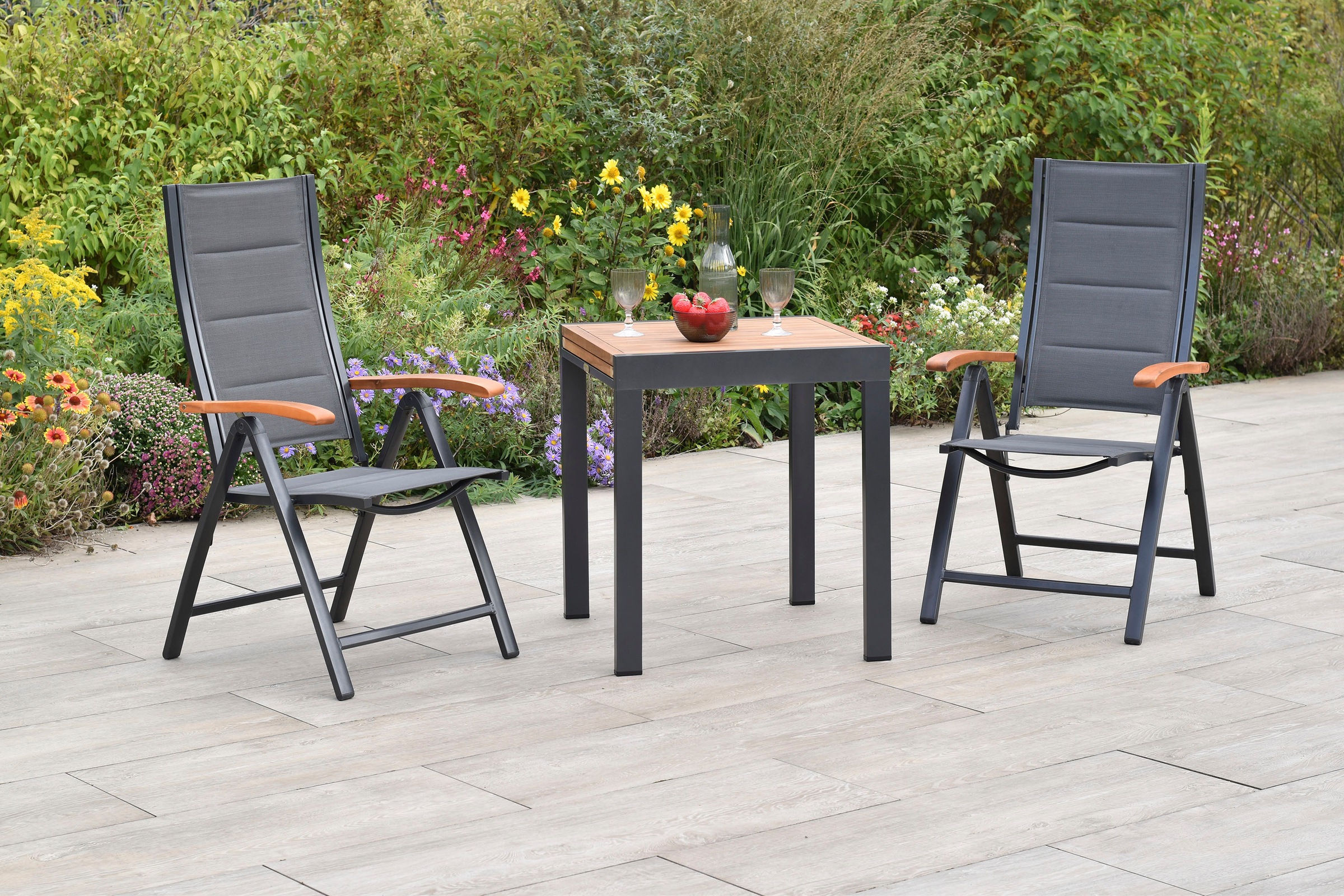 MERXX Balkonset »Paxos« Set, 3 tlg. inkl. 2 Klappsessel, 1 Balkonausziehtisch