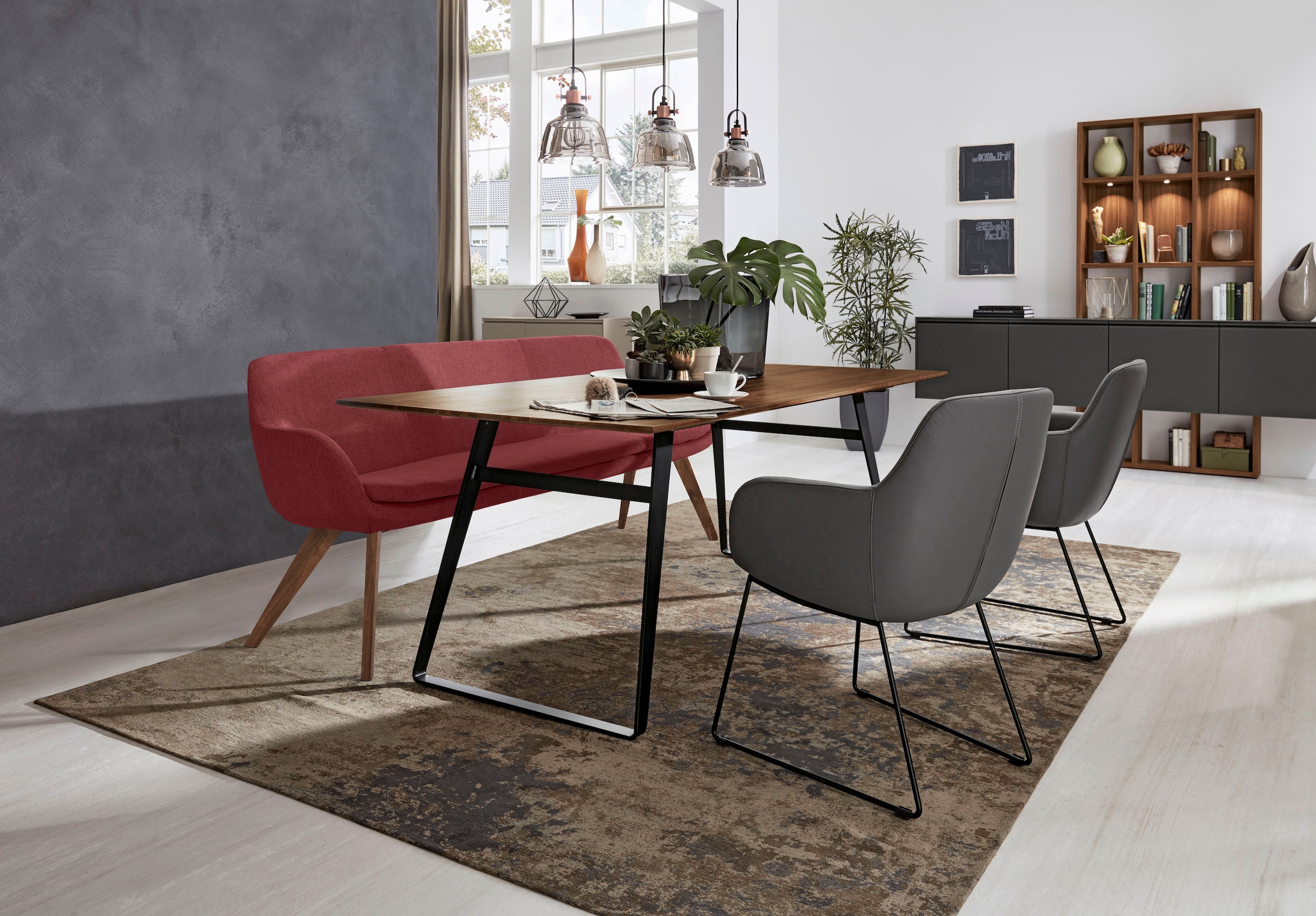 Musterring Essbank »Tavia« Stativgestell Wildnussbaum massiv geölt, Breite 180, 200 oder 220 cm