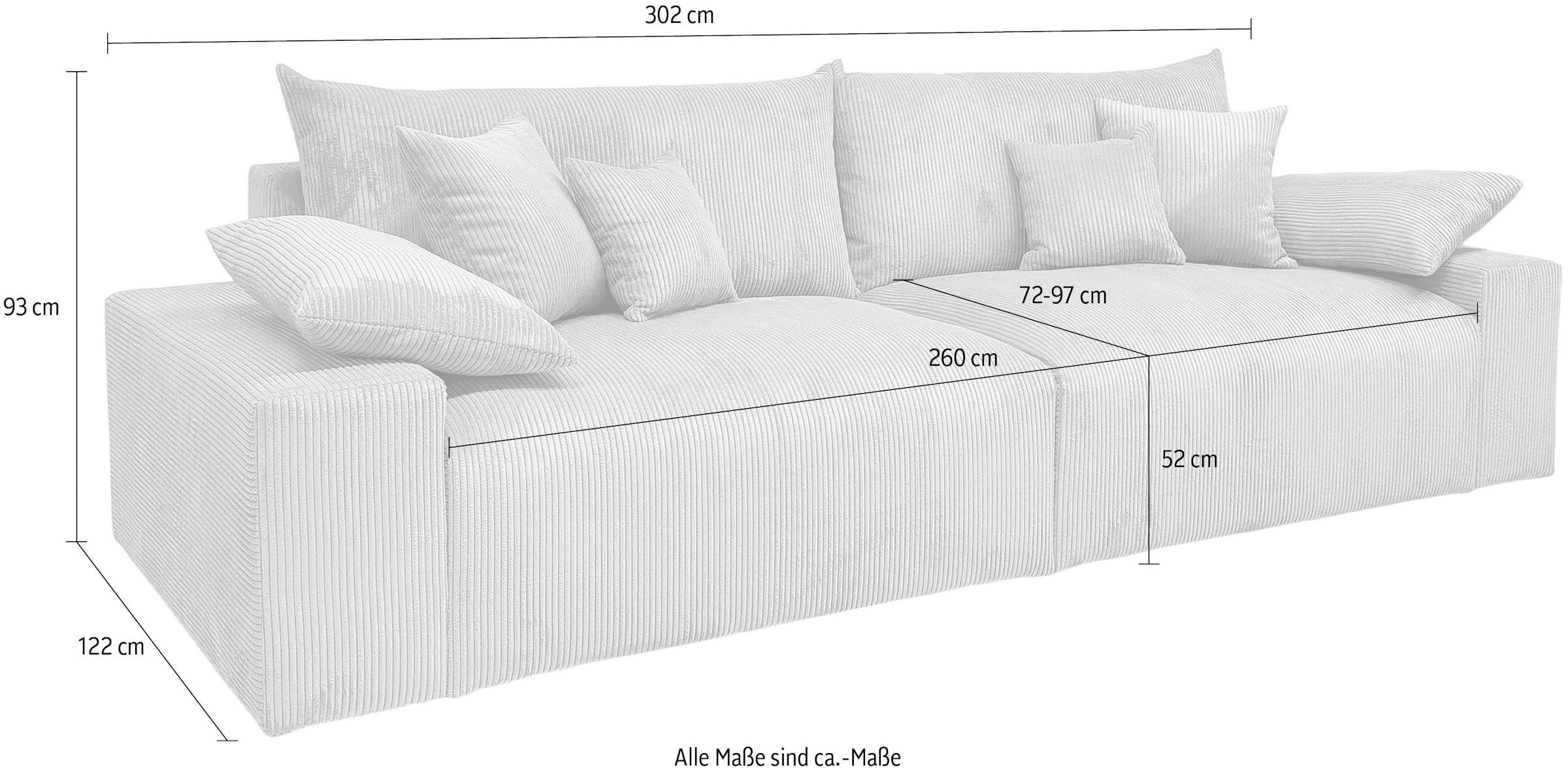 COLLECTION AB Big-Sofa Mega-Sofa wahlweise in Cord oder Bouclé, mit Federkern & 6 Zierkissen