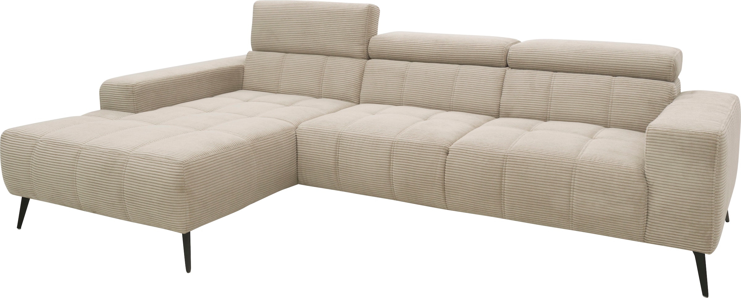DOMO collection Ecksofa »Trento L-Form, mit Kufenfuß oder Einzelfuß«, wahlweise mit Kopfteilverstellung, Recamiere links/rechts bestellbar