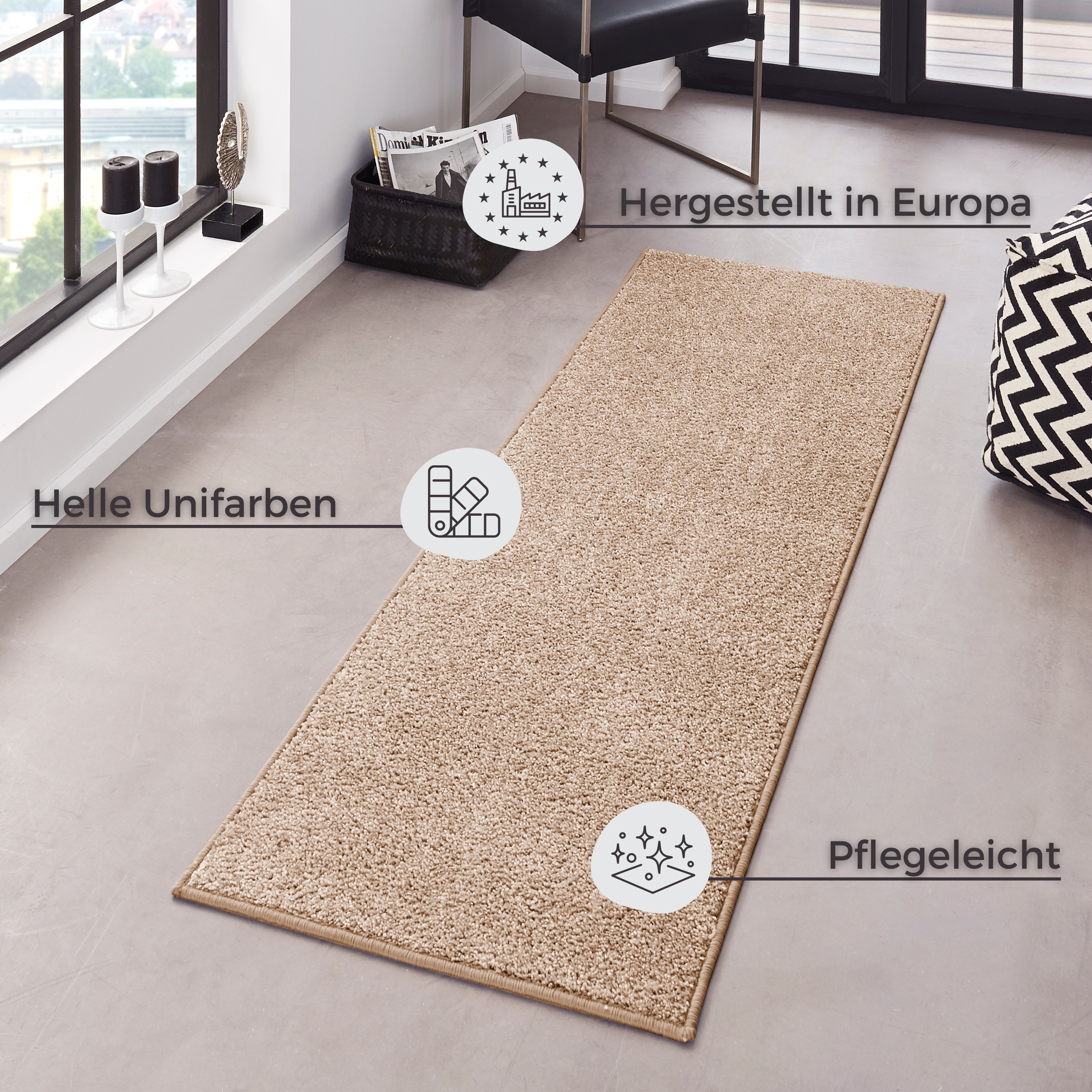 Thumbnail - HANSE Home Teppich "Pure 100 Kurzflor", rechteckig, 13 mm Höhe, Kurzflor, uni, umkettelt, Läufer, Wohnzimmer, Kinderzimm...