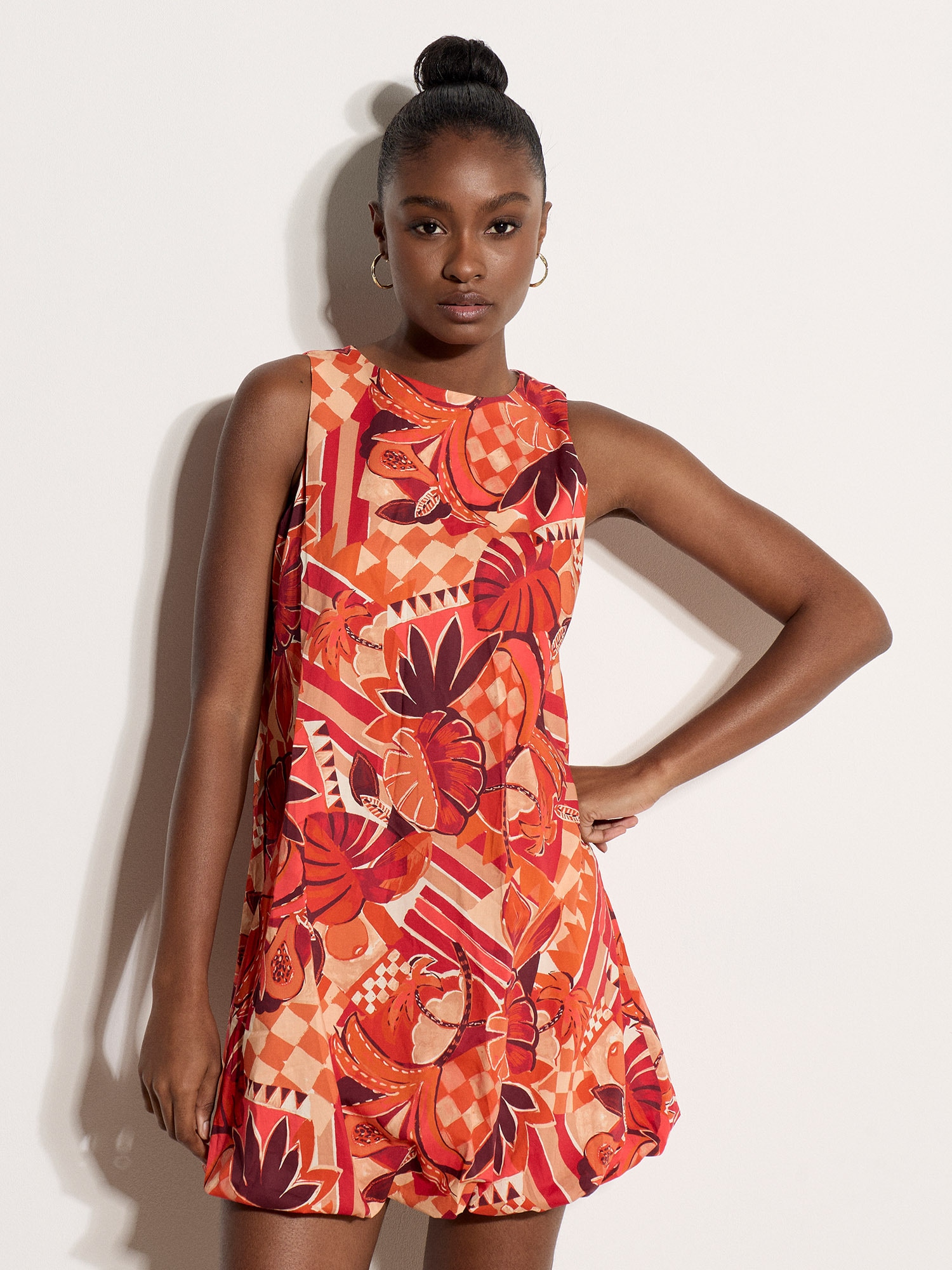 Apricot Minikleid "Minikleid" mit abstraktem Print und Bubble-Saum