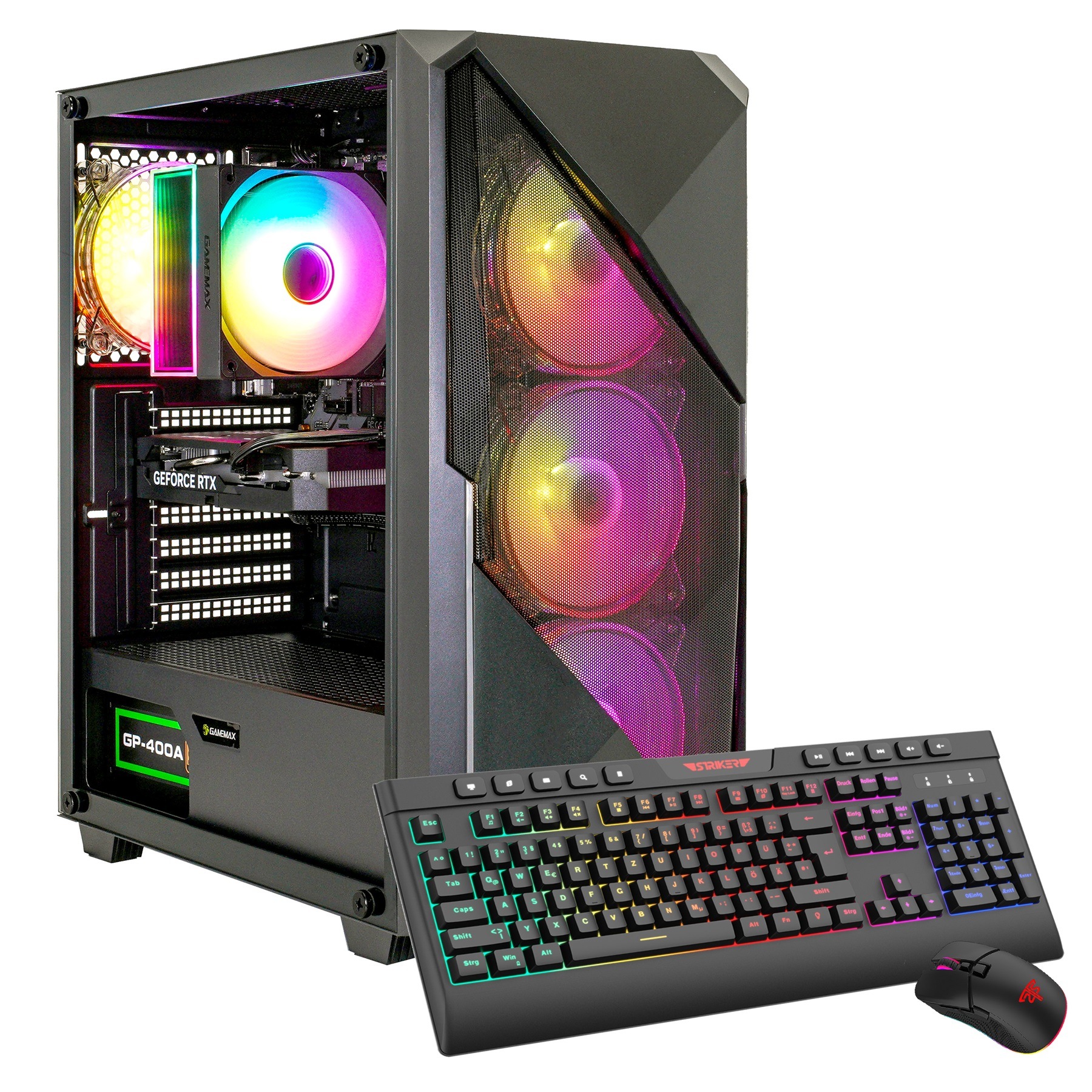 GAMEMAX Gaming-PC "Striker 7836 AMD Ryzen 5 7500F 16GB DDR5 1TB SSD RTX 5060Ti", bunt (schwarz), Microsoft Windows 11 Home (64 Bit), 16 GB RAM 1.000 G