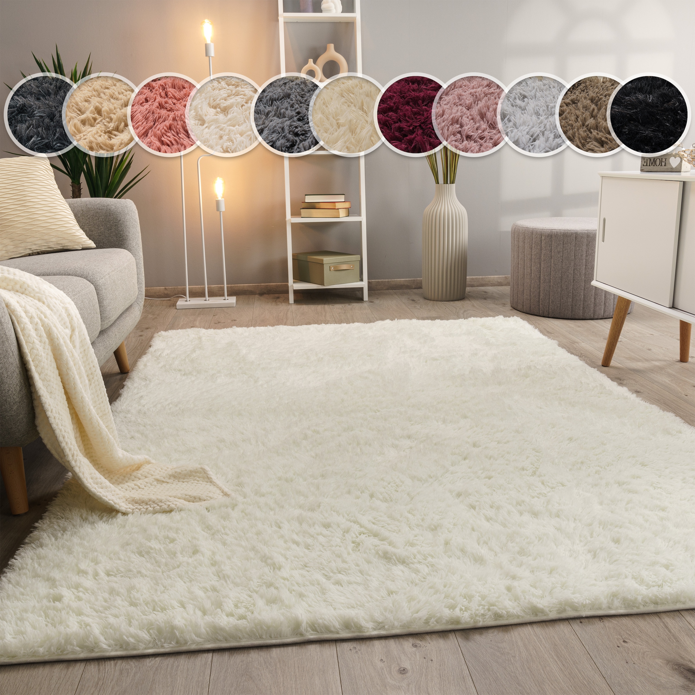 Hochflor-Teppich PACO HOME "Silky 591", gelb (vanille), B:60cm H:37mm L:100cm, Polyester, Teppiche, Uni-Farben, besonders weich und kuschelig