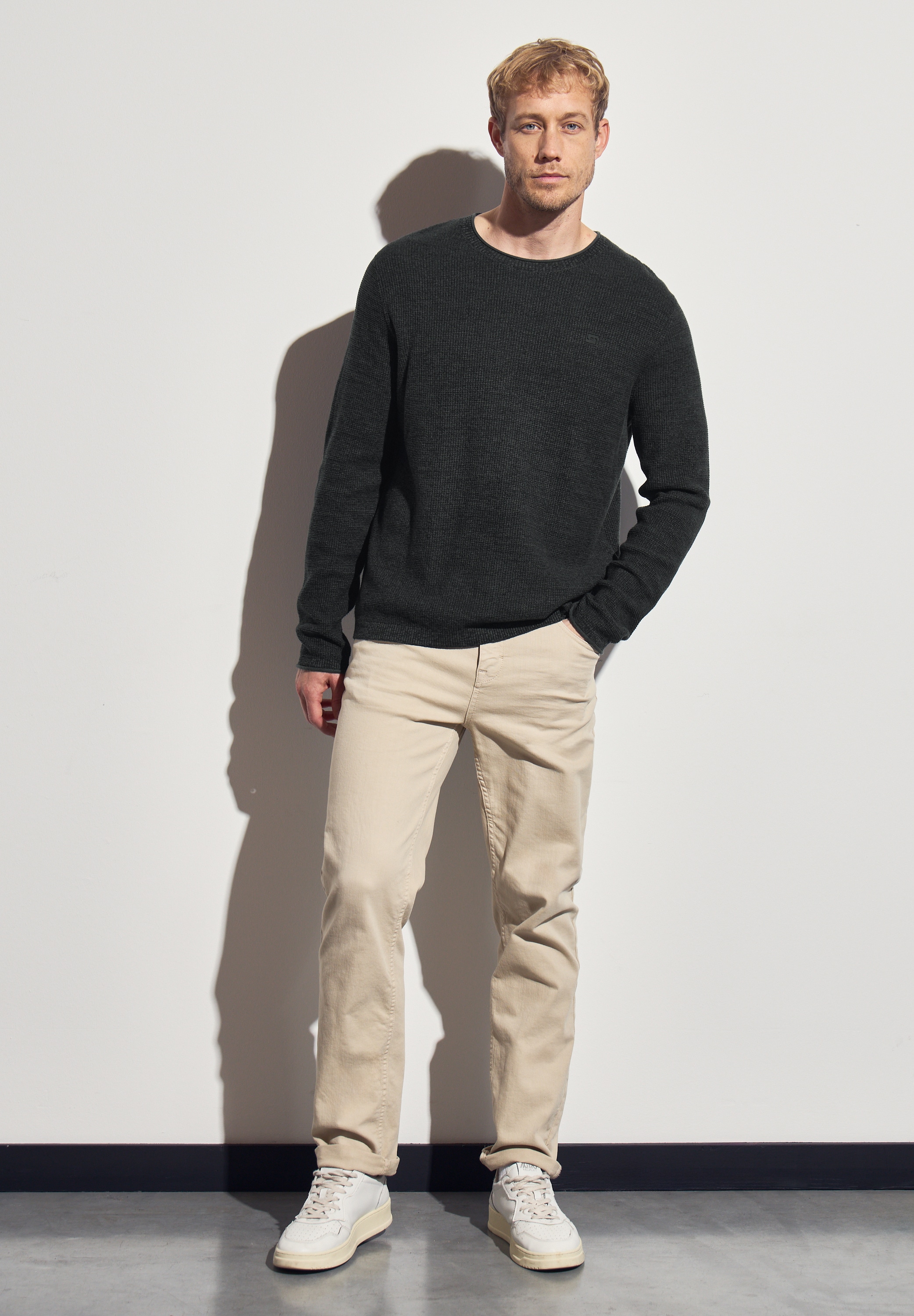 STREET ONE MEN Rundhalspullover, aus reiner Baumwolle