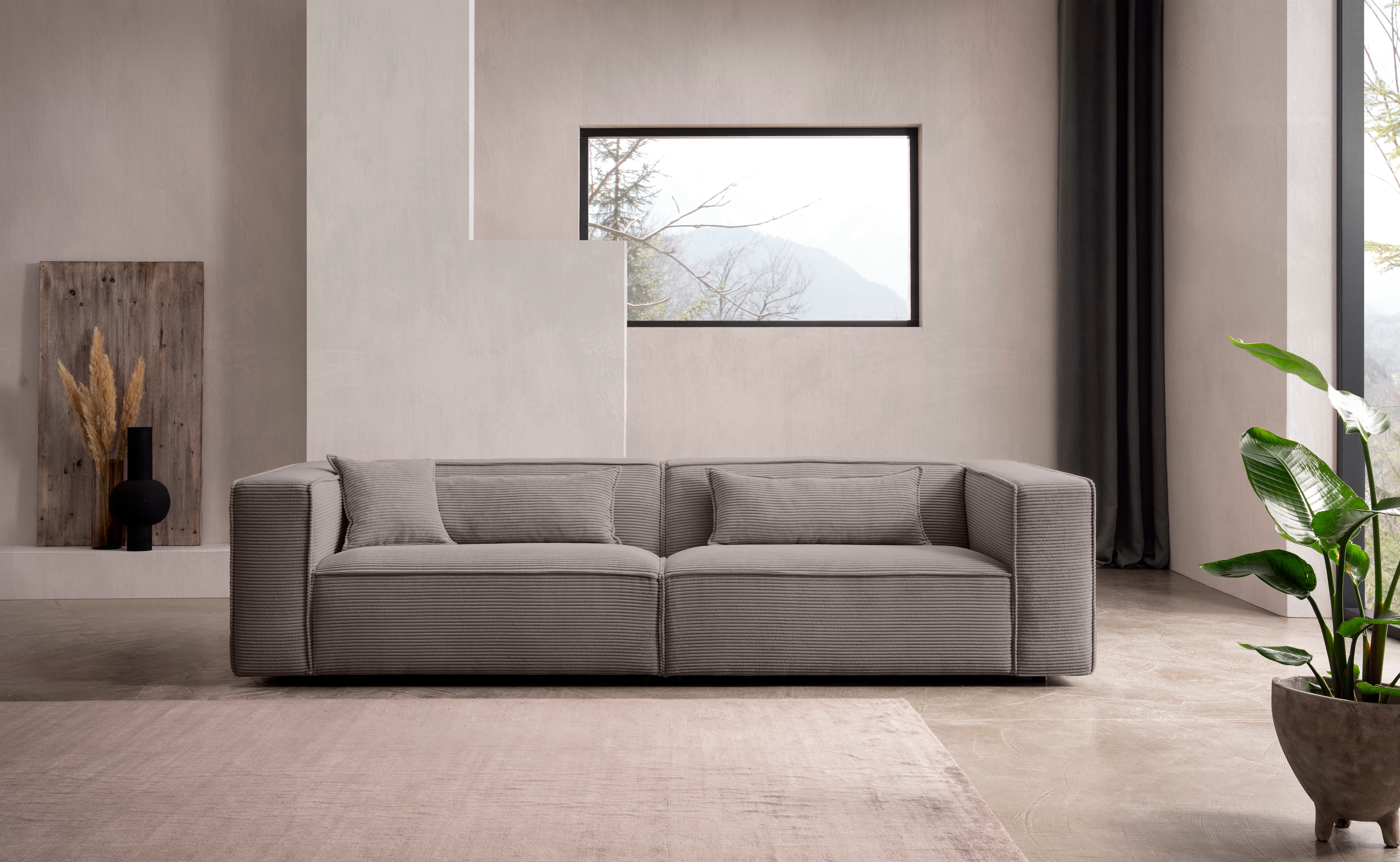 LeGer Home by Lena Gercke 3-Sitzer "PIARA, Cord, Sofa mit Kedernaht" schwarze Füße, bequemer Sitzkomfort