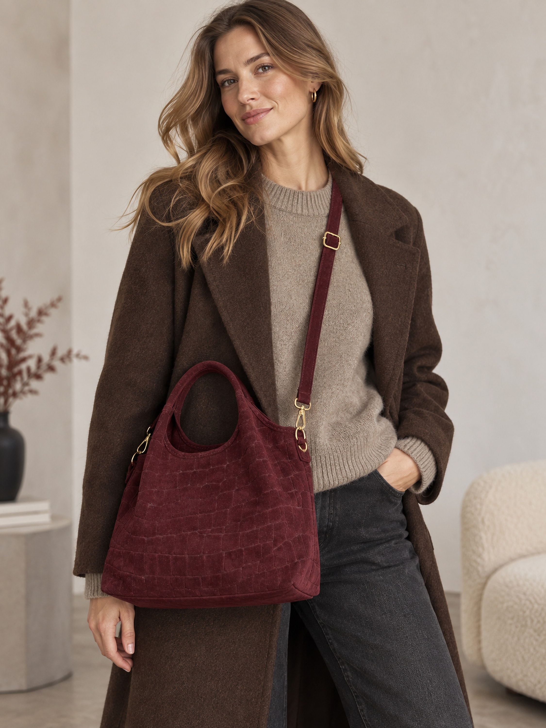COLLEZIONE ALESSANDRO Henkeltasche »Lucca« aus Kroko-Velour, Made in Italy