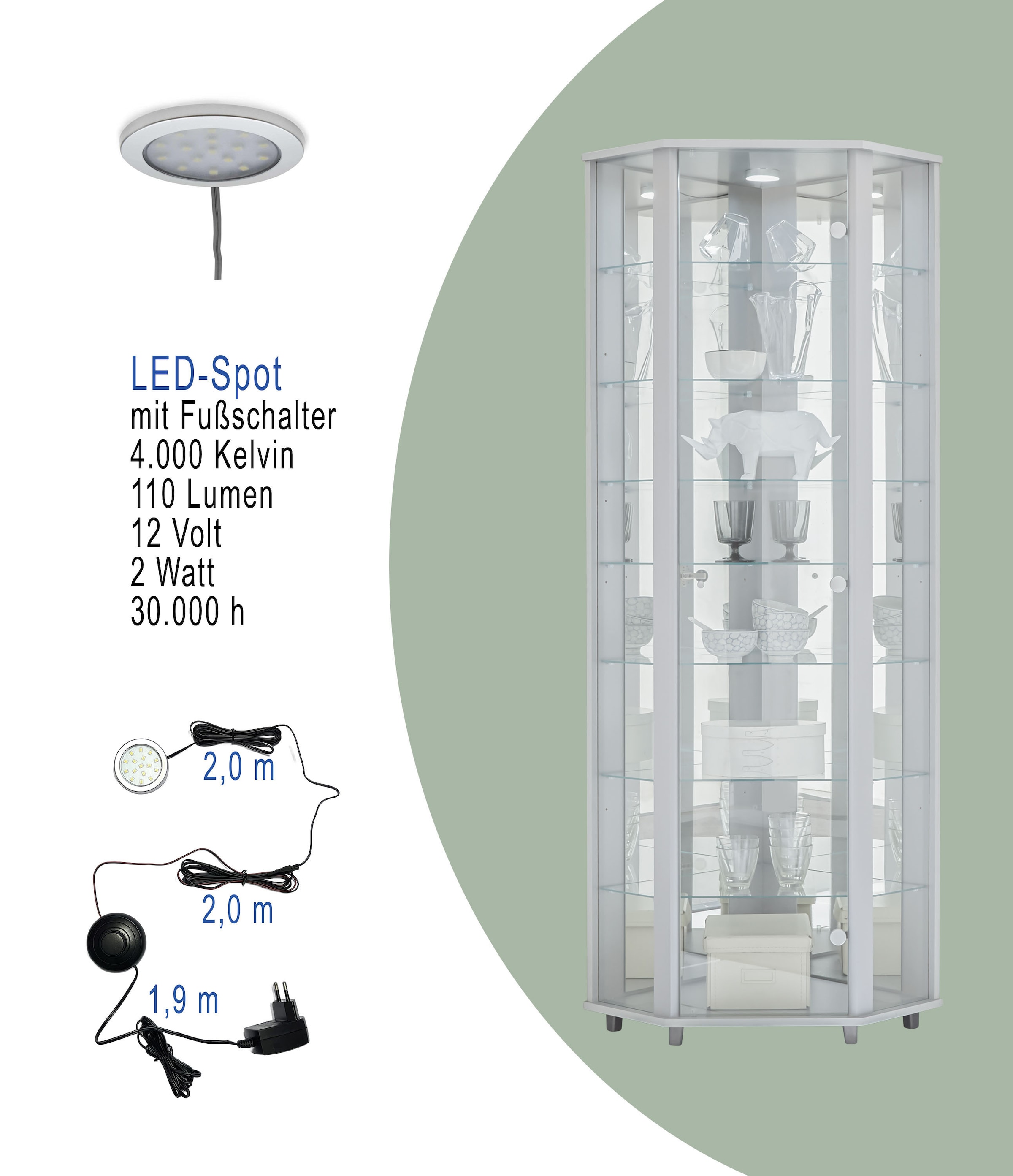 fif möbel Eckvitrine »TRIO Höhe ca. 172 cm, ink. Beleuchtung«, Eckvitrine/Glasvitrine 1x Glastür, perfekt für Sammler, Sammlervitrine
