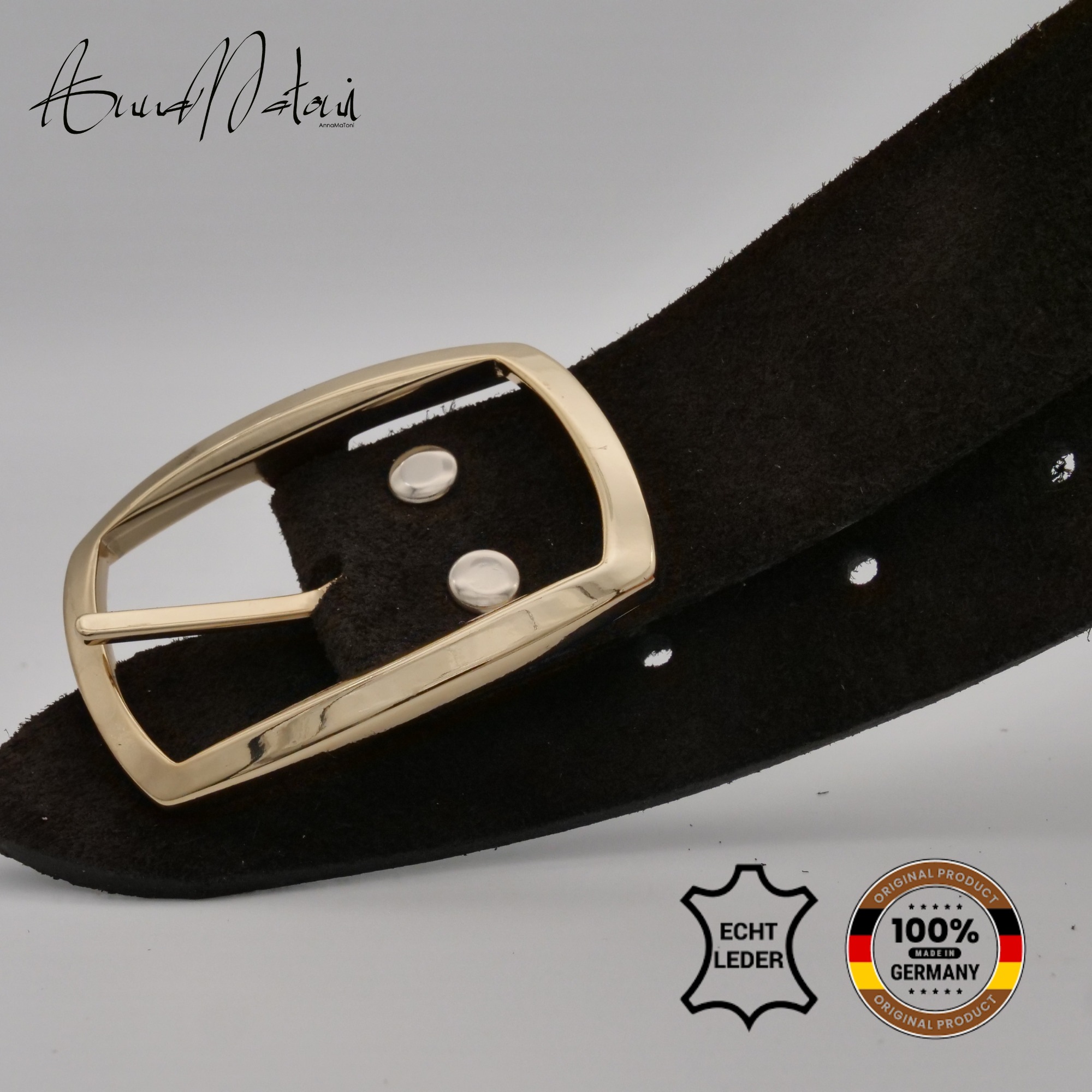 Ledergürtel ANNAMATONI "AnnaMatoni Damen Ledergürtel in hochwertigem Velour Leder 3,5cm", Damen, Gr. TW85 - 100cm Gesamtlänge, mokka 690, 100% Leder, Gürtel Ledergürtel 2