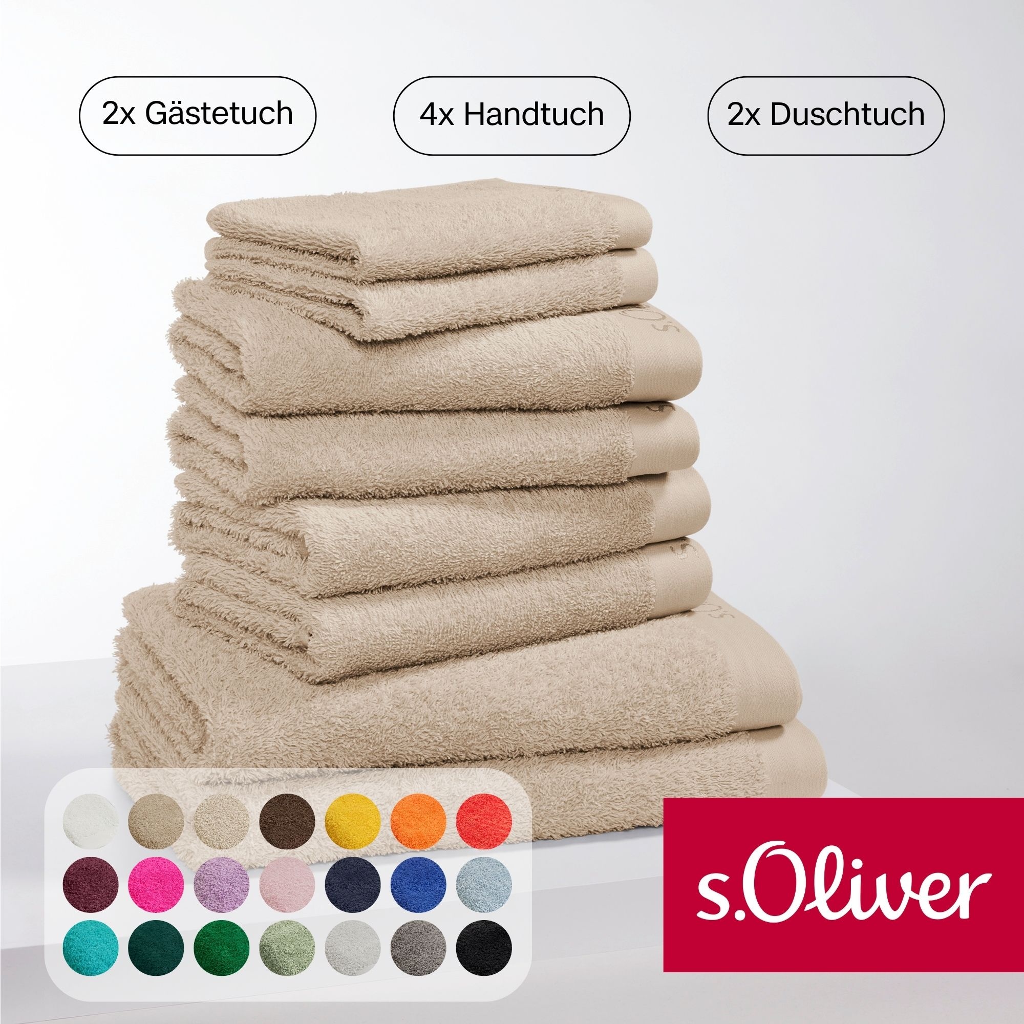 s.Oliver 1100000002199 "s.Oliver, Premium Qualität, 600 gr/m²" Set 8 Stk. Walkfrottier 2 Gästetücher 30x50, 4 Handtücher 50x100, 2 Duschtücher 70x140