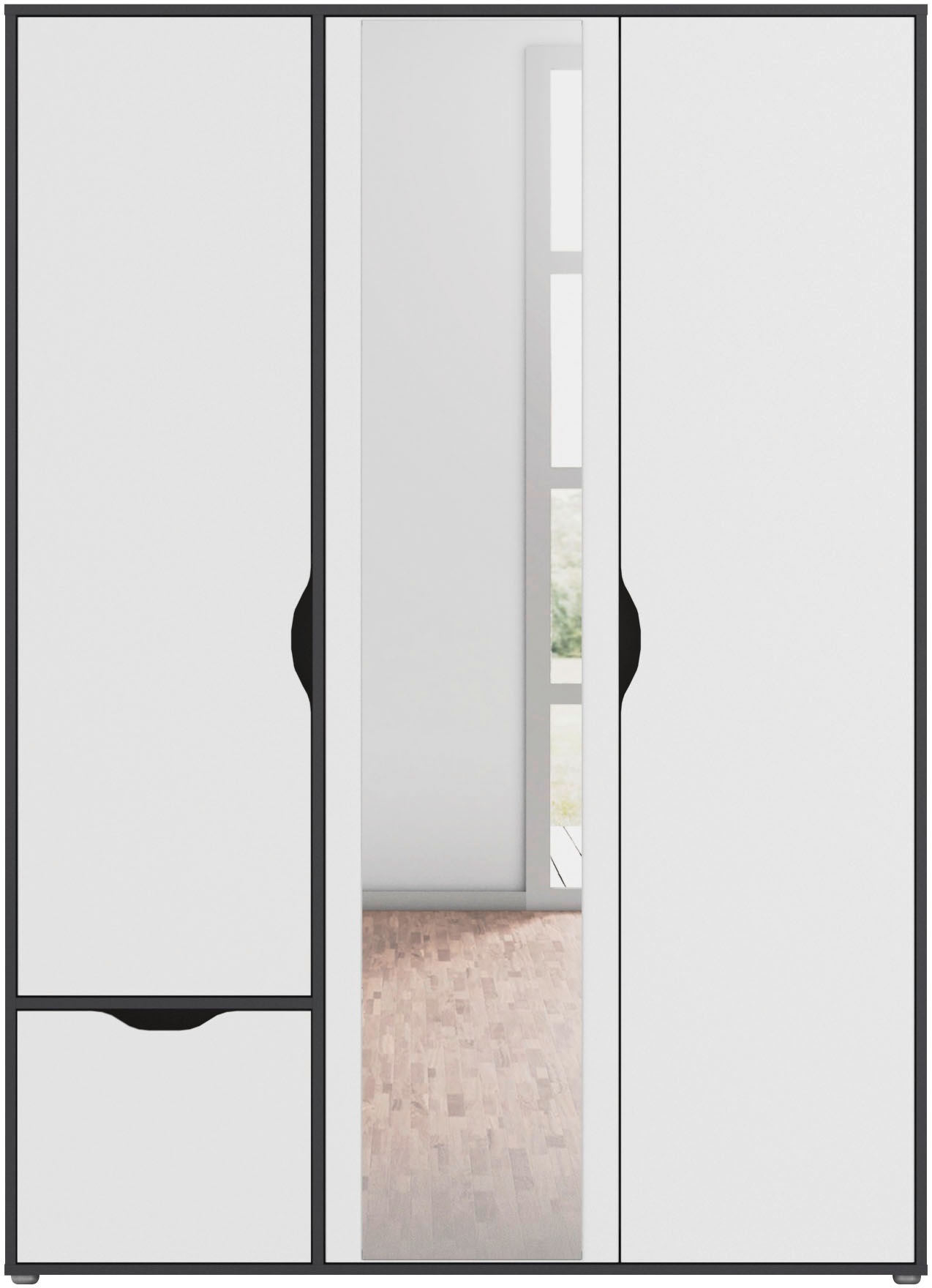 rauch Drehtürenschrank »Kleiderschrank Schrank Garderobe Wäscheschrank NARAI mit Schubladen«, (in 3 verschiedenen Ausstattungen BASIC/CLASSIC/PREMIUM), Griffausfräsungen für eine grifflose Optik TOPSELLER MADE IN GERMANY