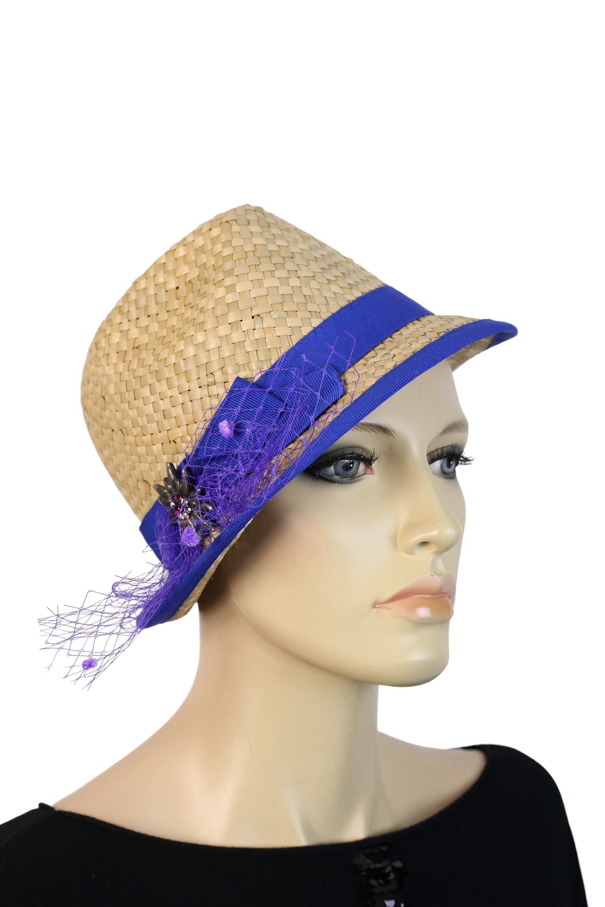 ALLGÄU REBELL Damen Trachtenhut "München", blau, Antik-Look, Stroh, Hüte, aus Bast, Made in Italy