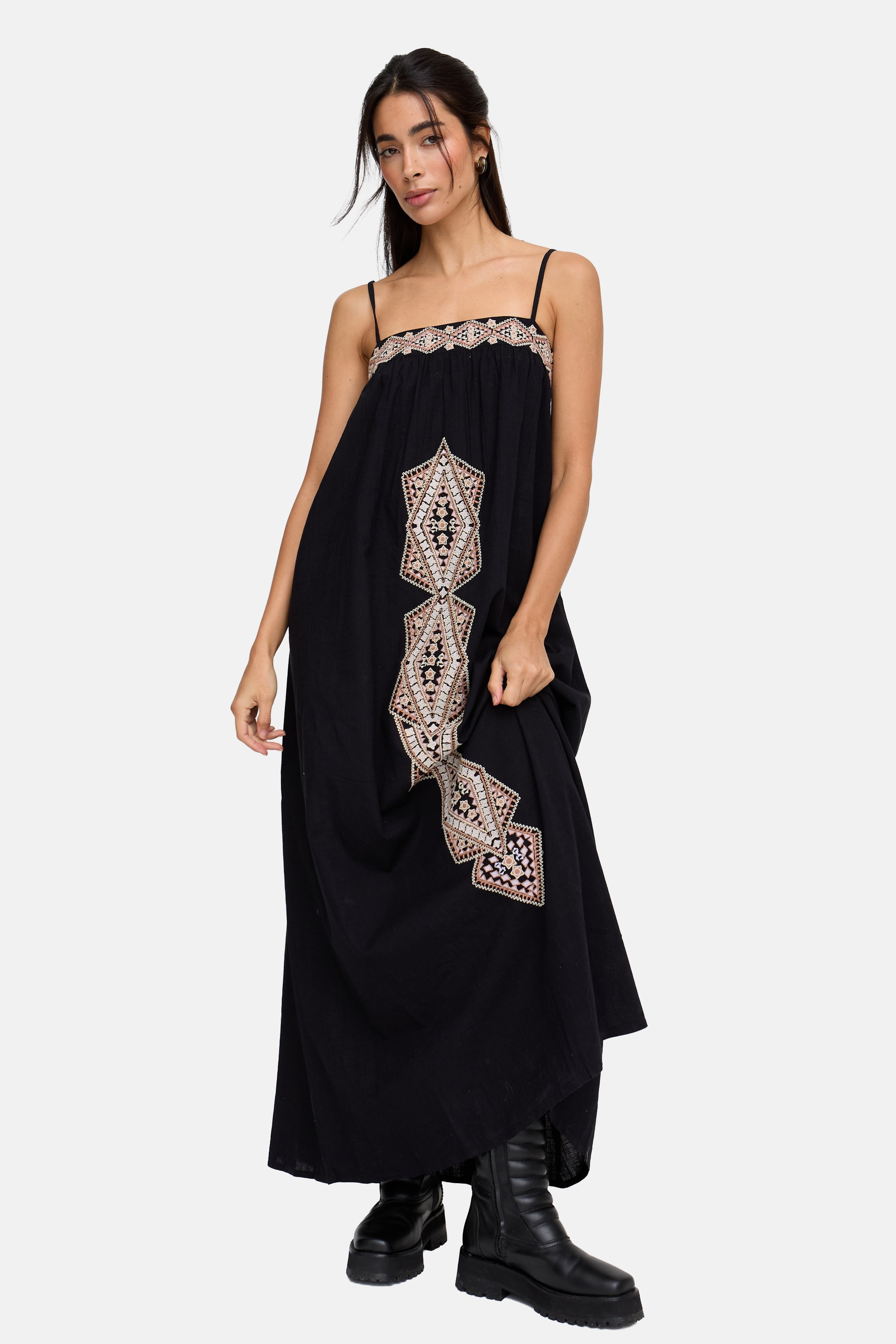 RAFFYA Midikleid »Sapphire Spaghetti Strap Embroidered Maxi Dress Damen«