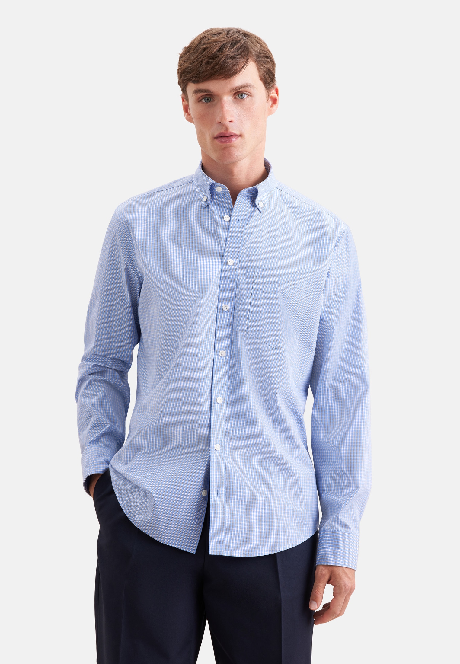 seidensticker Regular 1/1 Button-Down-Kragen Karo