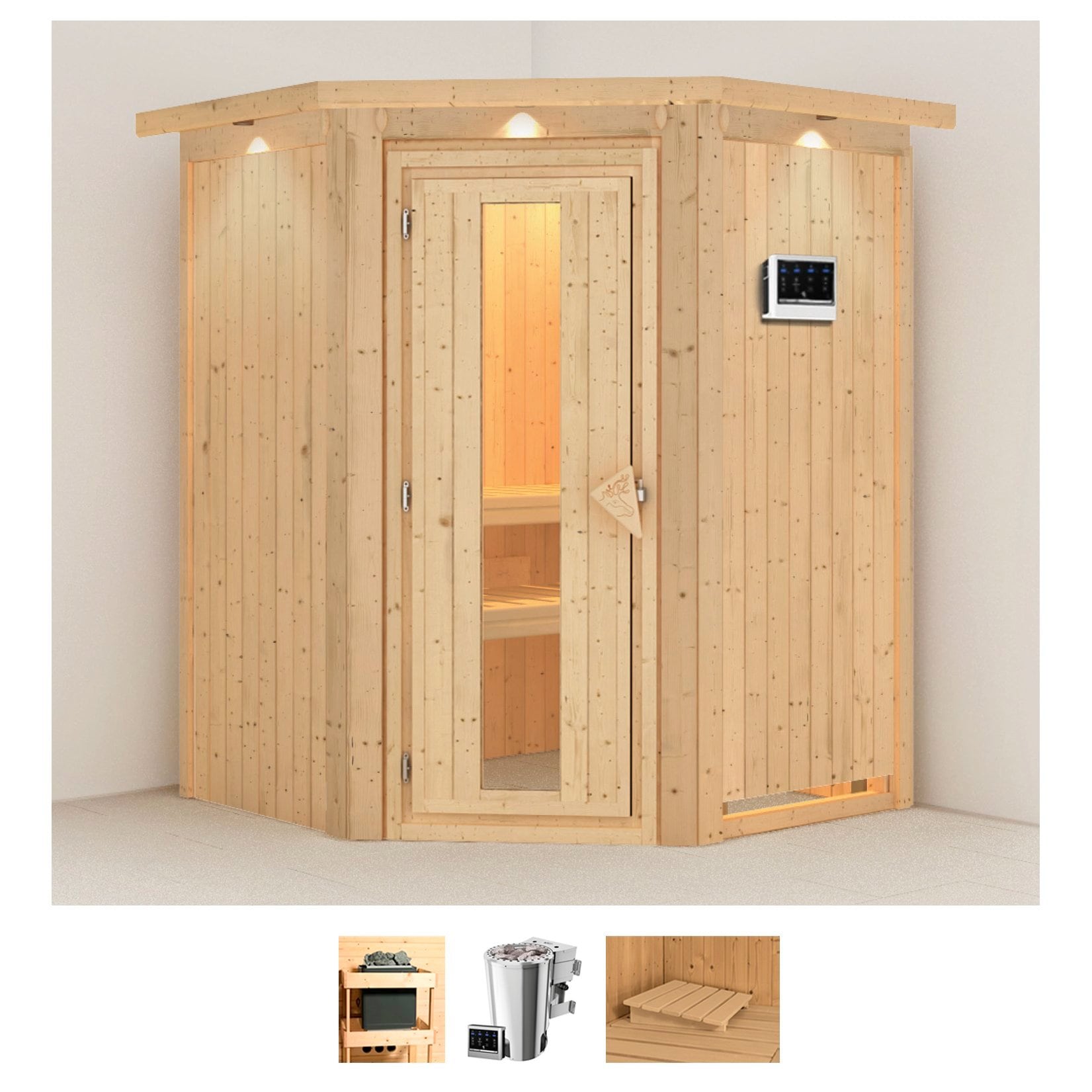 Karibu Sauna "Nanna" Set, Ofen 3,6 kW Bio-Ofen externe Strg. easy
