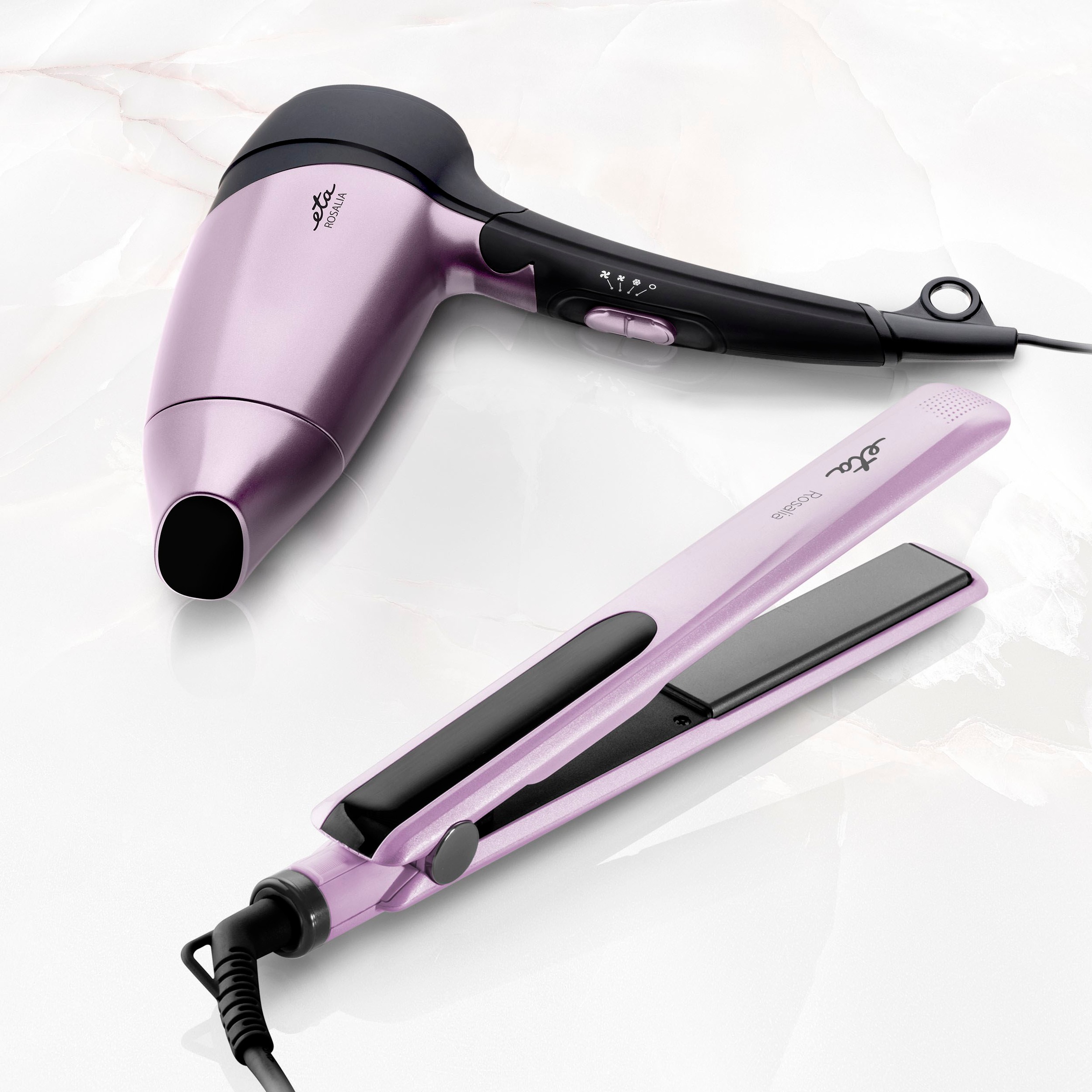ETA Glätteisen "ROSALIA ETA433790000", lila, B:34cm H:3,5cm T:3,5cm, Glätteisen, Haarset, besteht aus Reisehaartrockner 1200 W & Glätteisen 220C